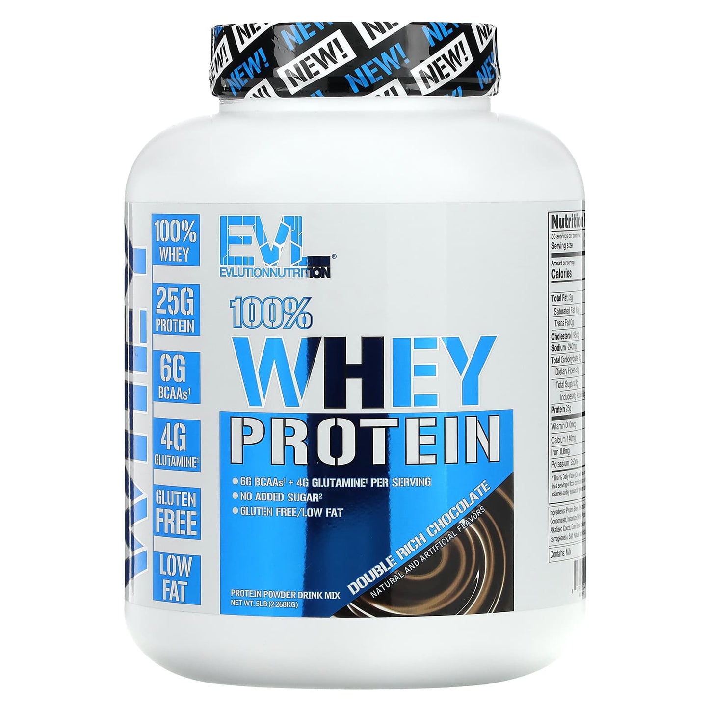 EVLution Nutrition-100% Whey Protein-Double Rich Chocolate-5lb (2.268 kg)