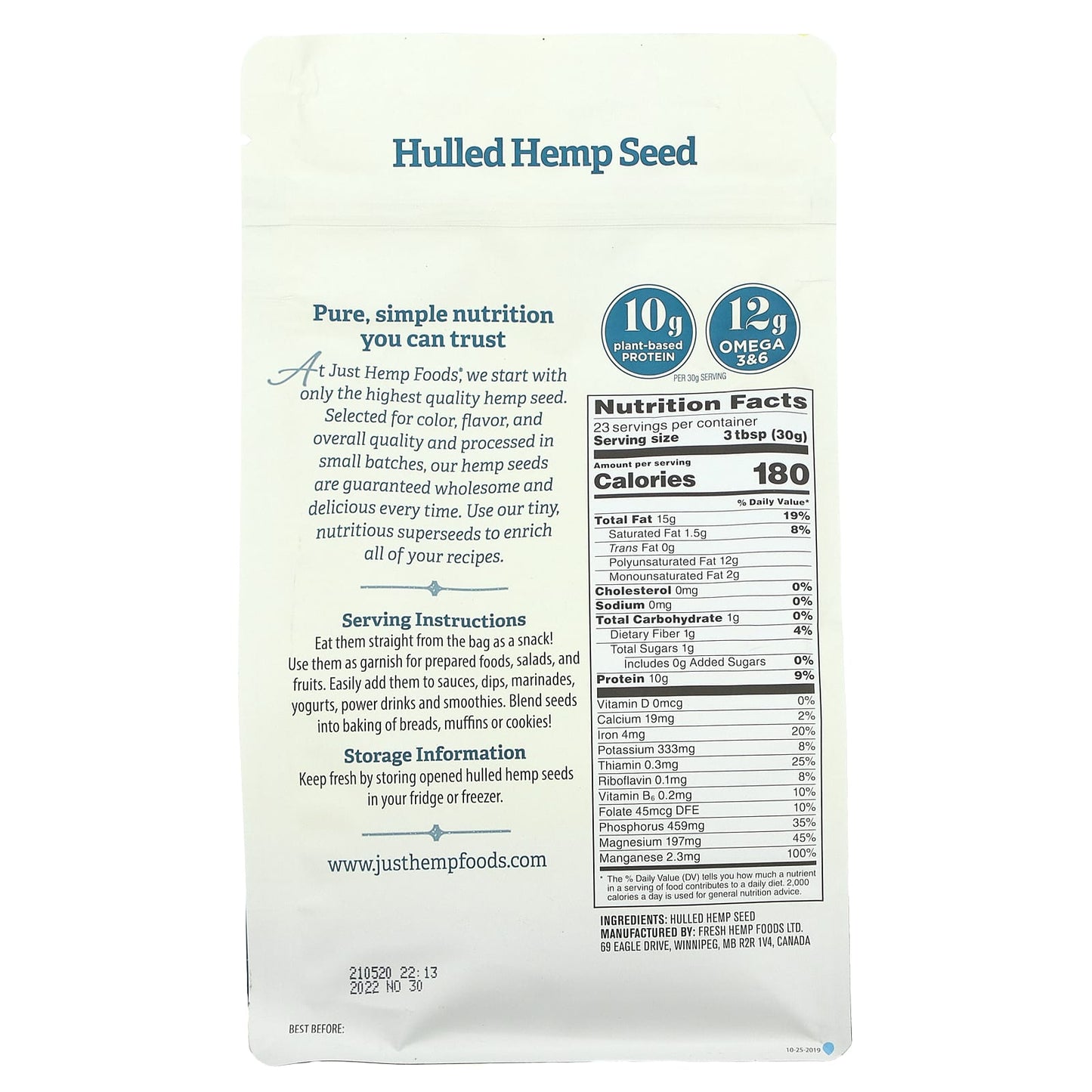 Just Hemp Foods, Hulled Hemp Seeds, 1.5 lbs (680 g)