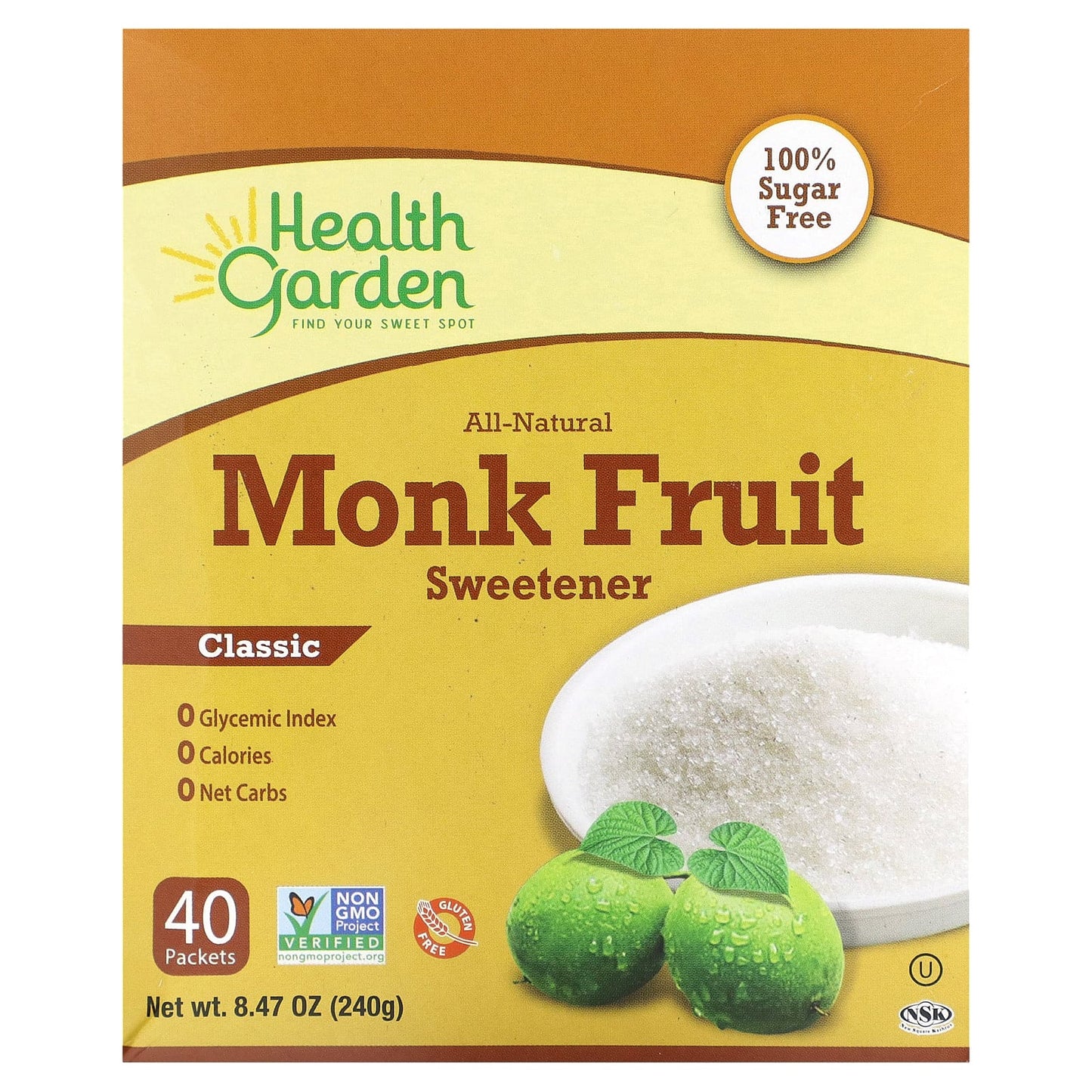 Health Garden-All-Natural Monk Fruit Sweetener-Classic-40 Packets-0.21 oz (6 g) Each