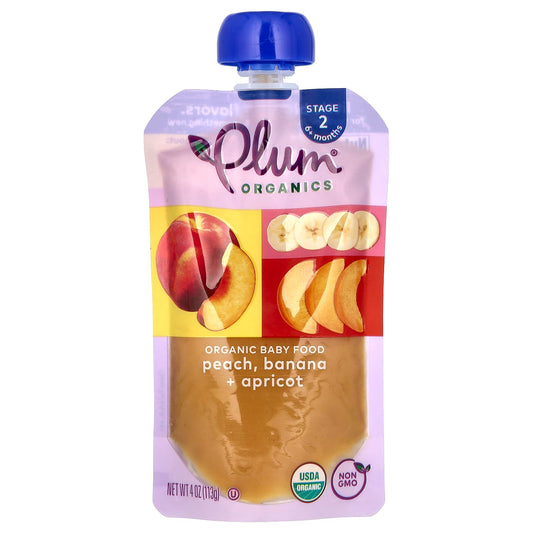 Plum Organics-Organic Baby Food-6+ Months-Peach-Banana & Apricot-4 oz (113 g)