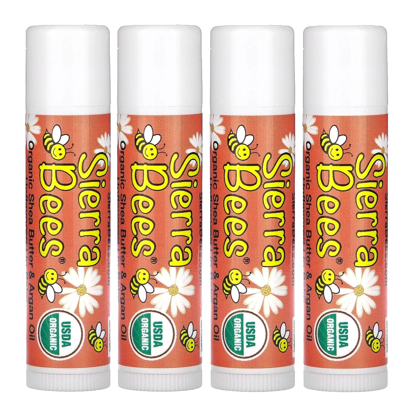 Sierra Bees-Organic Lip Balms-Shea Butter & Argan Oil-4 Pack-0.15 oz (4.25 g) Each