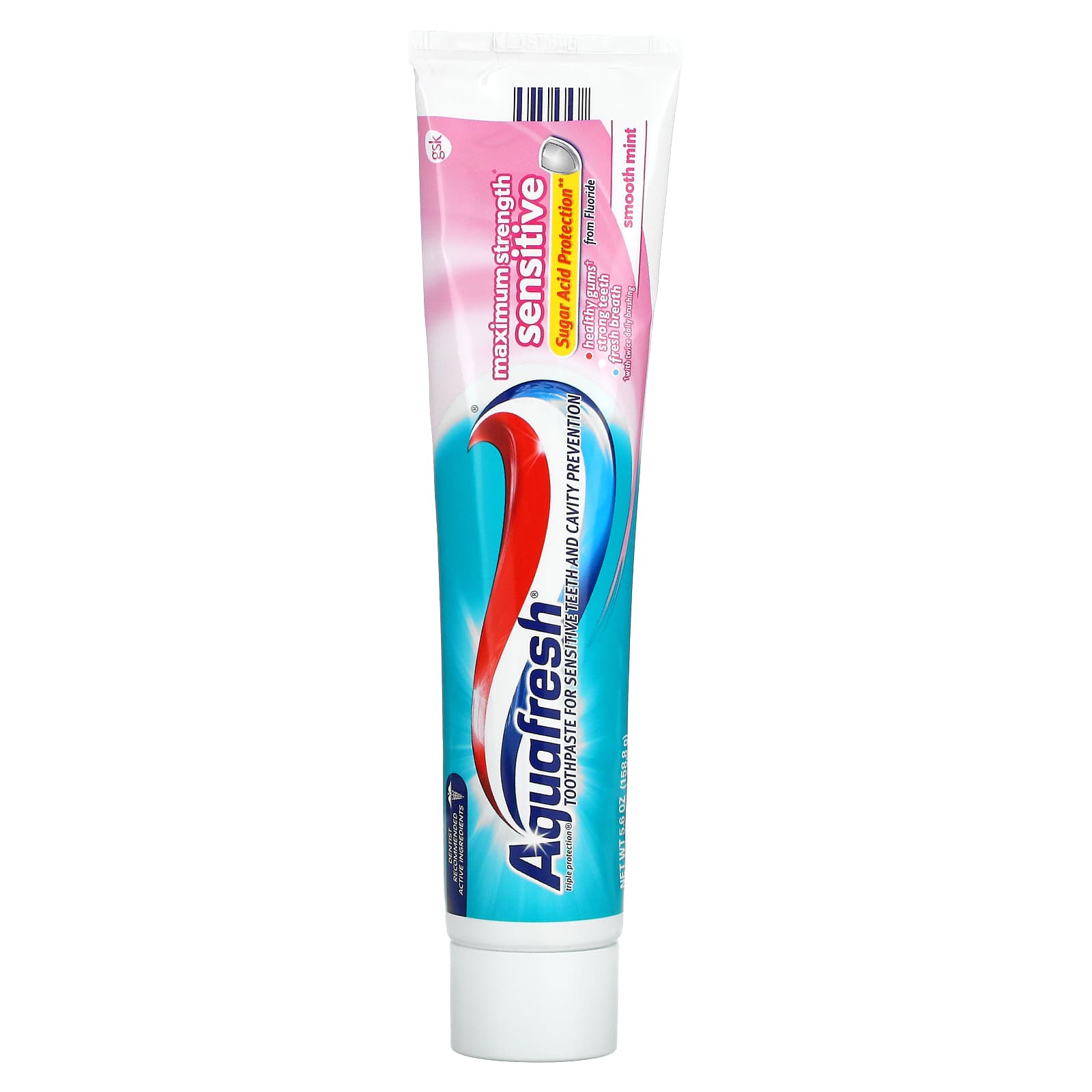 Aquafresh-Triple Protection Fluoride Toothpaste-Maximum Strength Sensitive-Smooth Mint-5.6 oz (158.8 g)