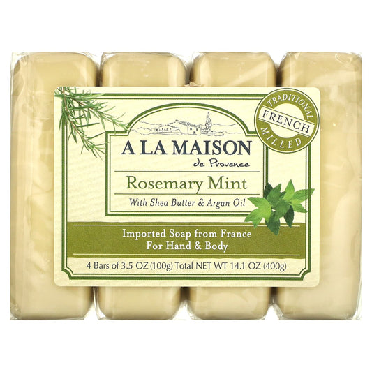 A La Maison de Provence-Hand & Body Bar Soap-Rosemary Mint-4 Bars-3.5 oz (100 g) Each