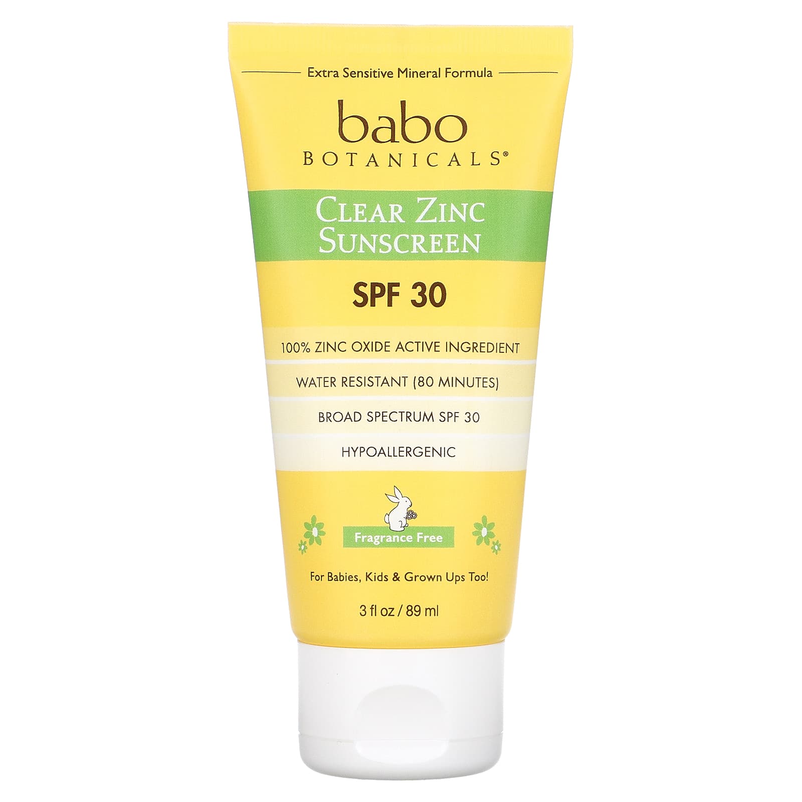 Babo Botanicals-Clear Zinc Sunscreen-Extra Sensitive Skin-SPF 30-Fragrance Free-3 fl oz (89 ml)