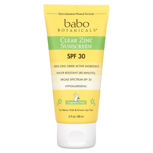 Babo Botanicals-Clear Zinc Sunscreen-Extra Sensitive Skin-SPF 30-Fragrance Free-3 fl oz (89 ml)