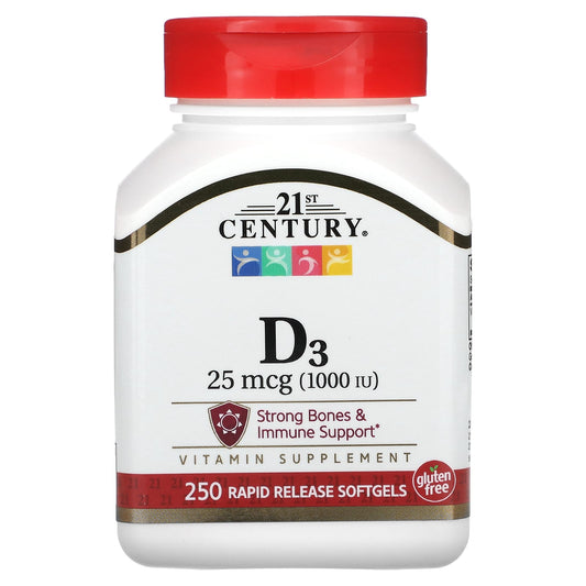 21st Century-Vitamin D3-25 mcg (1,000 IU)-250 Rapid Release Softgels