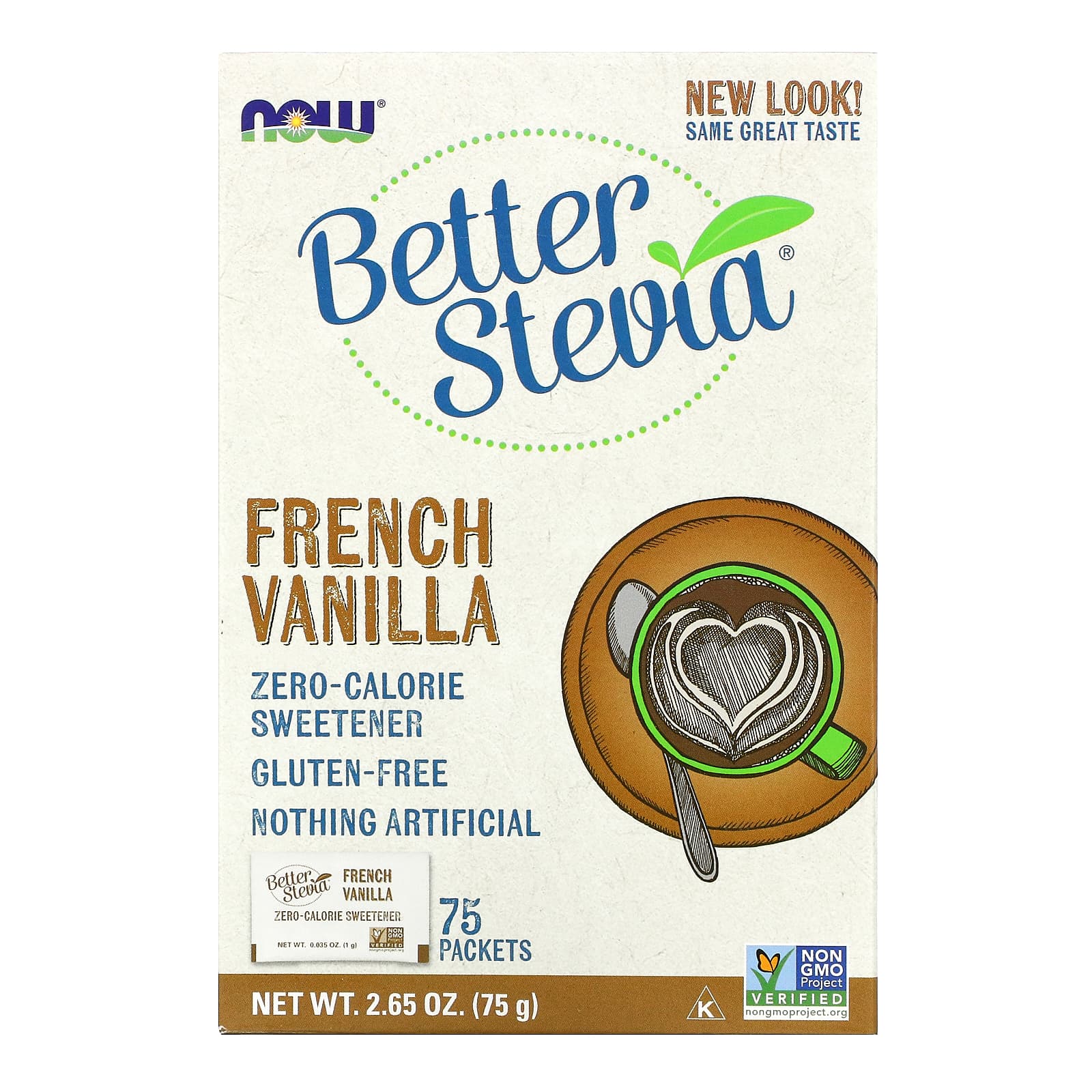 NOW Foods-BetterStevia-Zero Calorie Sweetener-French Vanilla-75 Packets-(1 g) Each