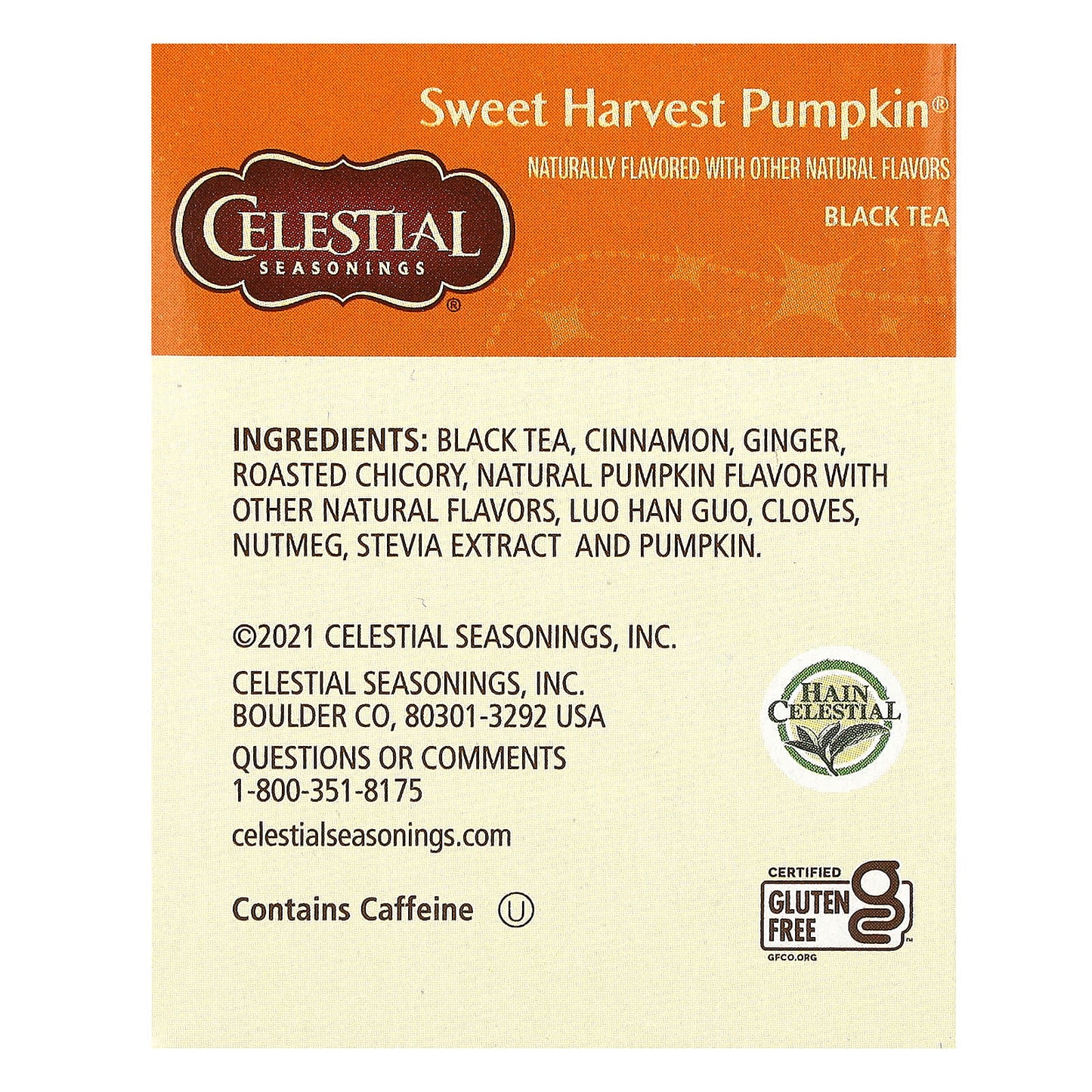 Celestial Seasonings, Black Tea, Sweet Harvest Pumpkin, 18 Tea Bags, 2 oz (57 g)