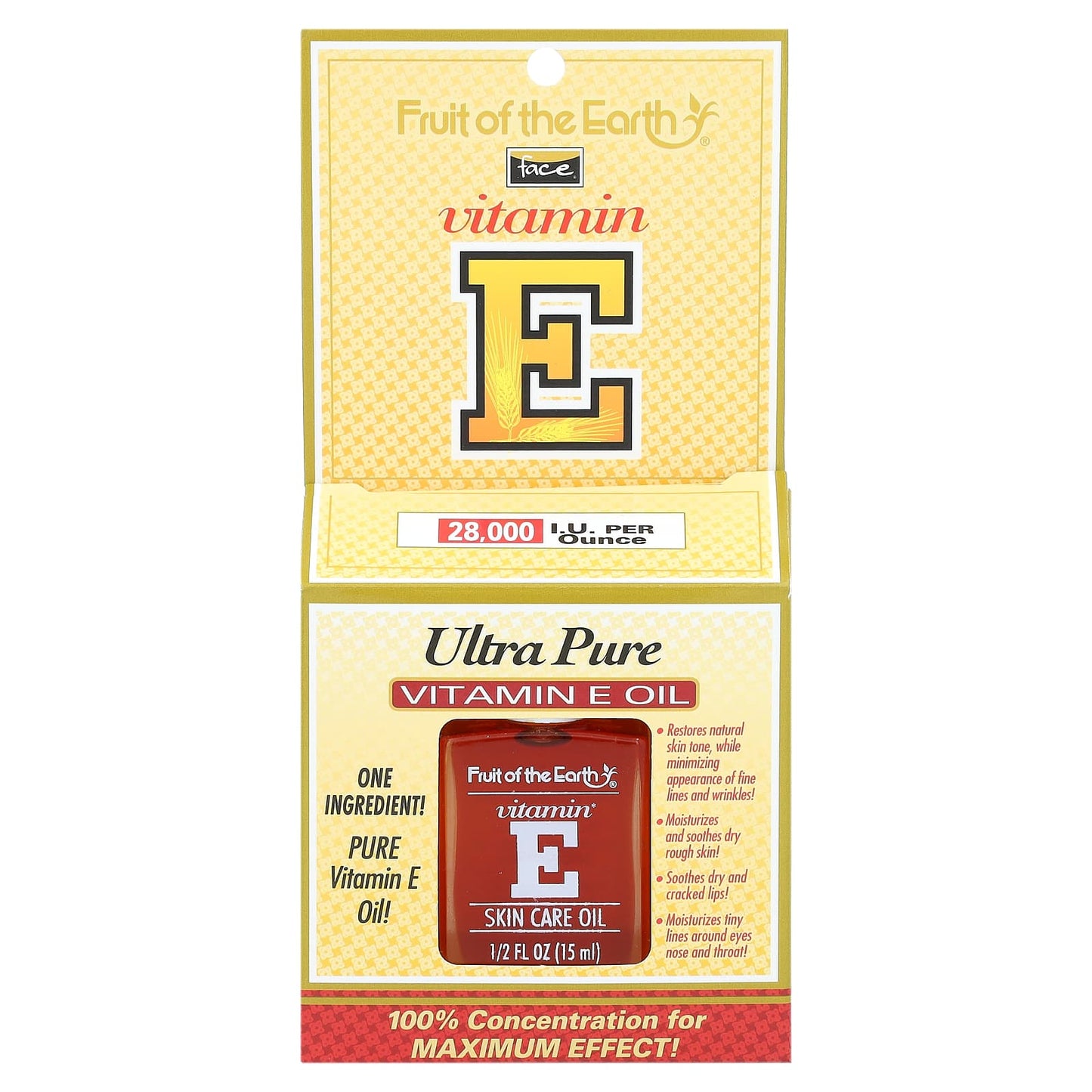 Fruit of the Earth, Face, Ultra Pure Vitamin E Oil, Unscented, 28,000 IU, 1/2 fl oz (15 ml)