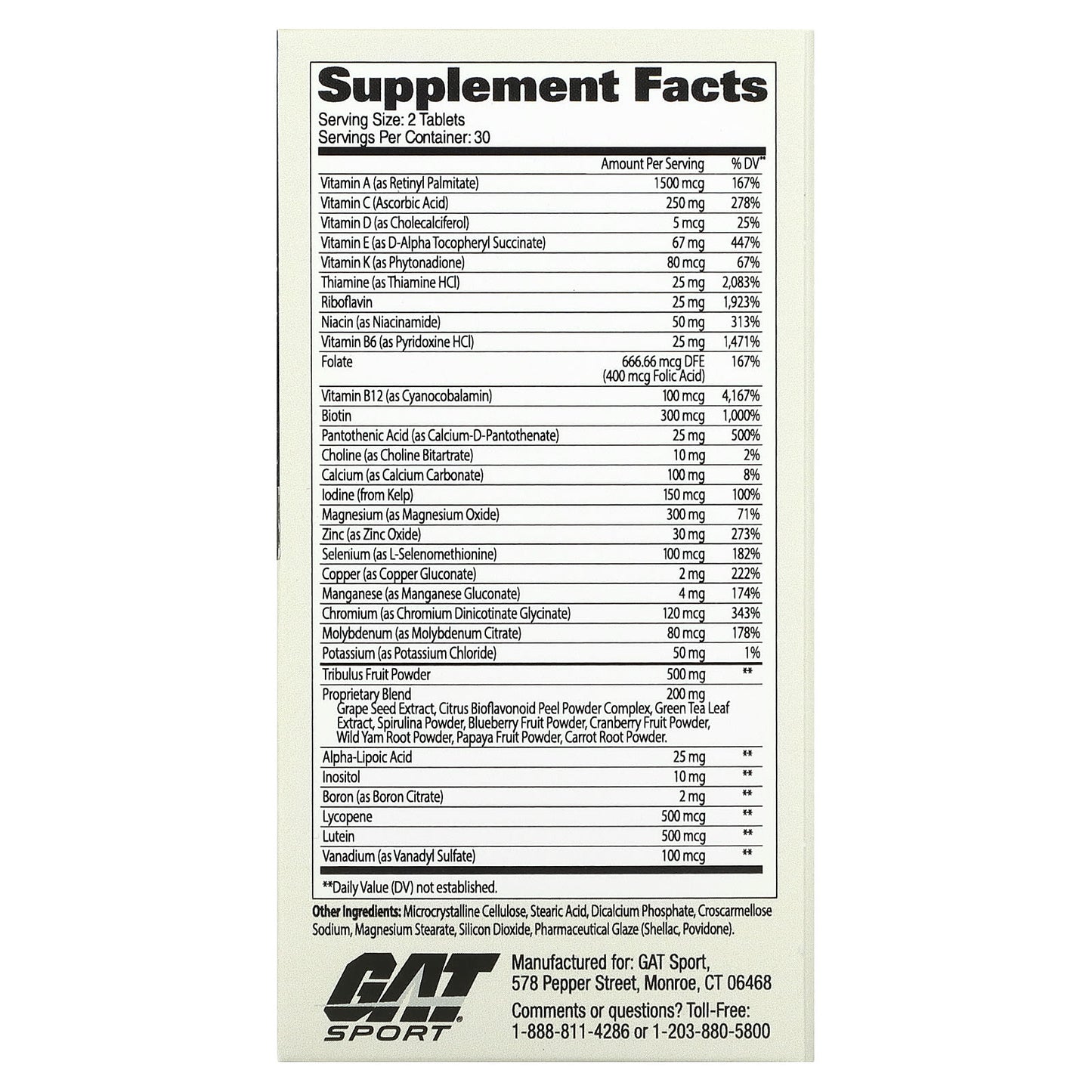 GAT, Mens Multi + Test, 60 Tablets