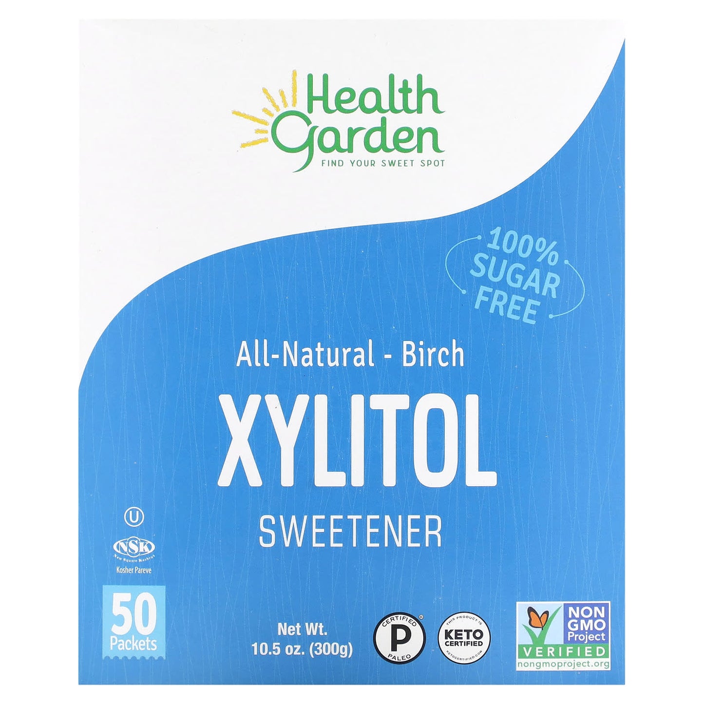 Health Garden-All Natural Birch Xylitol Sweetener-50 Packets-0.21 oz (6 g) Each