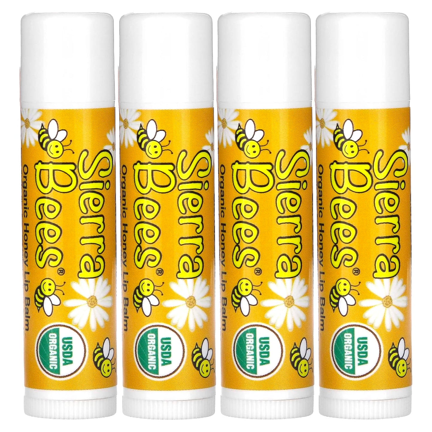 Sierra Bees-Organic Lip Balms-Honey-4 Pack-0.15 oz (4.25 g) Each