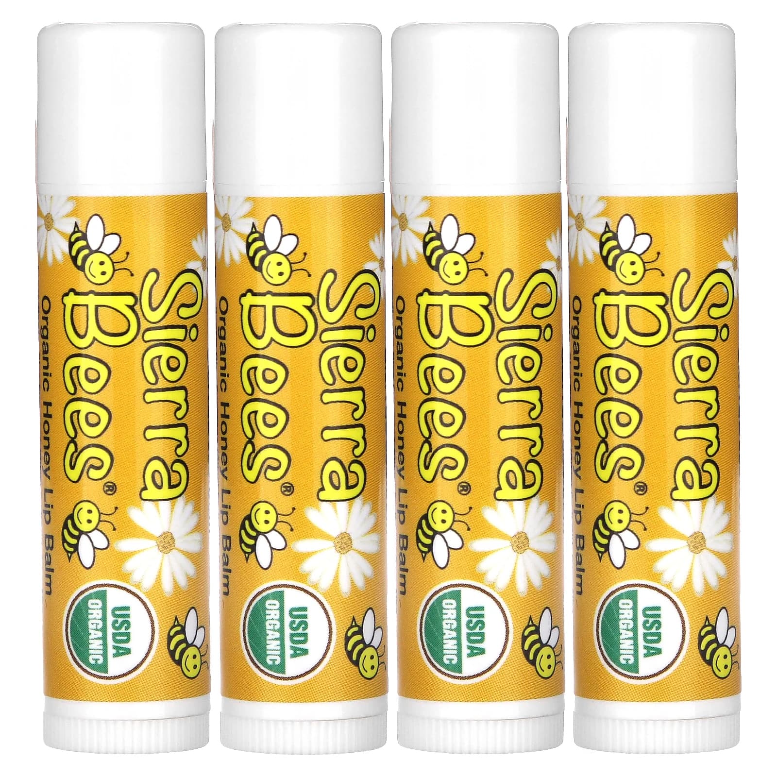 Sierra Bees-Organic Lip Balms-Honey-4 Pack-0.15 oz (4.25 g) Each