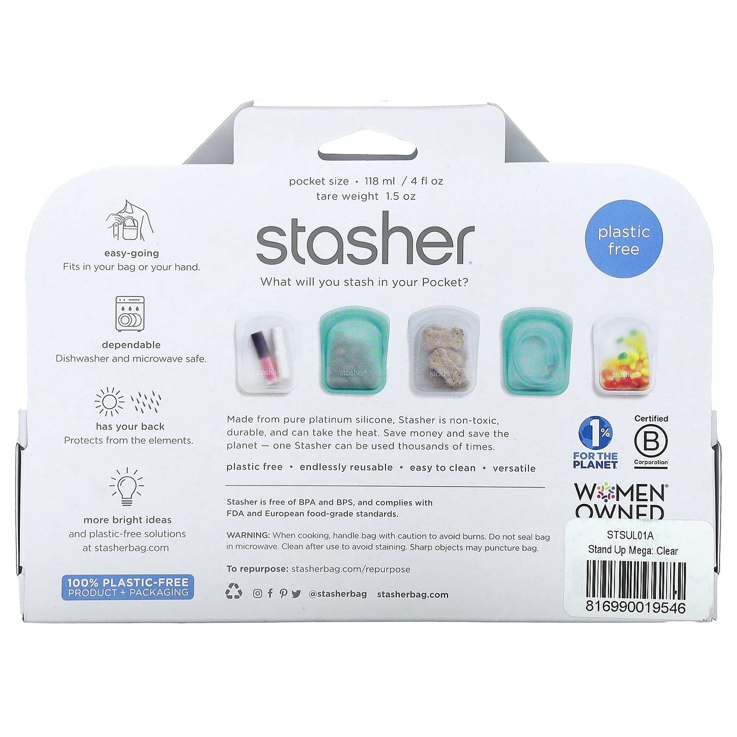 Stasher, The Reusable Silicone Storage Bag, Clear, 2 Count, 4 fl oz (118 ml) Each