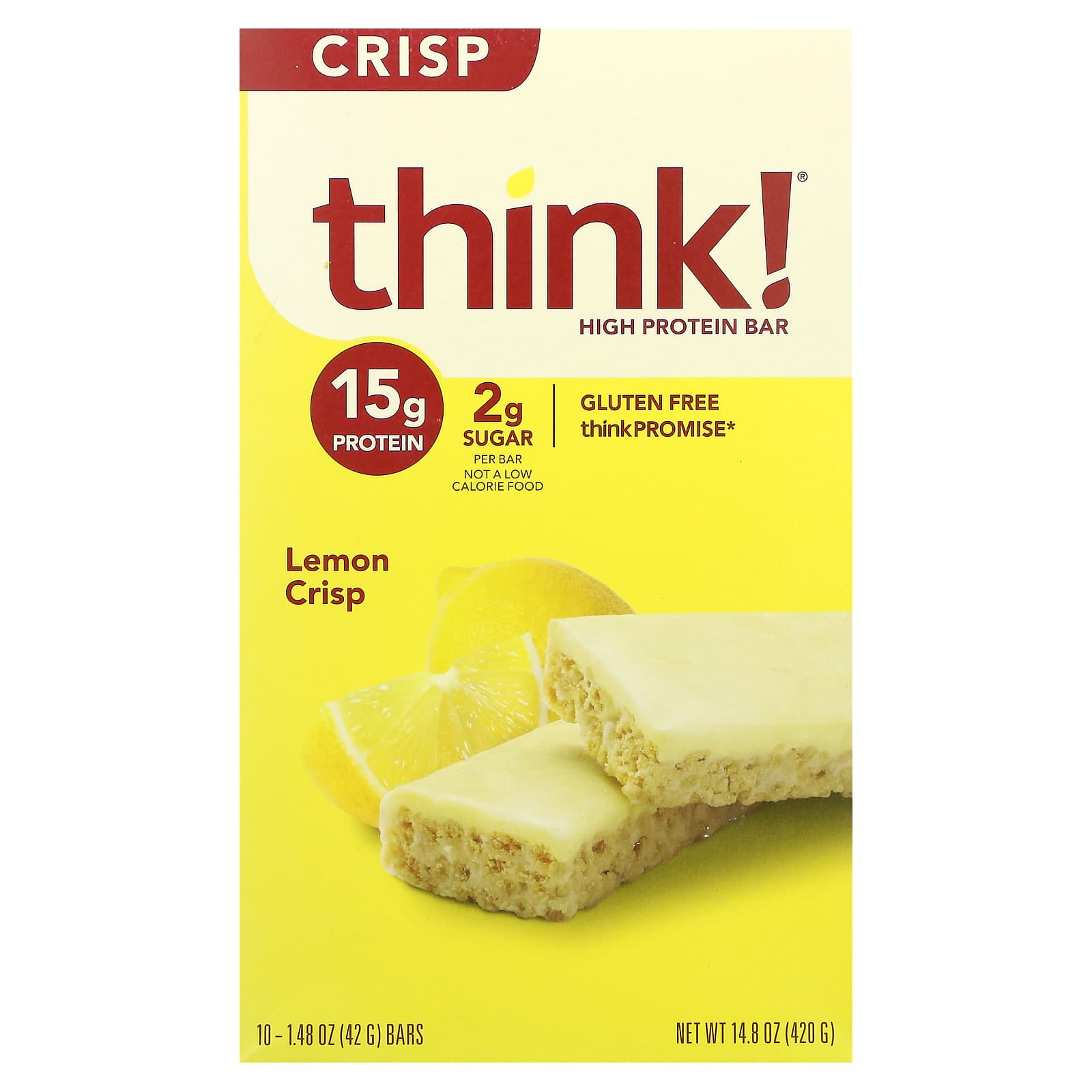 Think !-High Protein Bar-Lemon Crisp-10 Bars-1.48 oz (42 g) Each