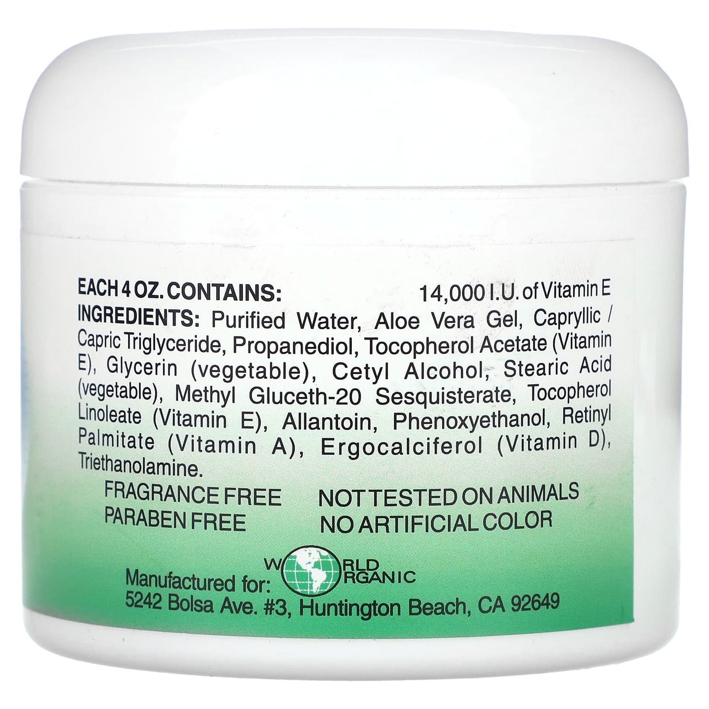 World Organic, Vitamin E Creme with Aloe Vera, Fragrance Free, 4 oz