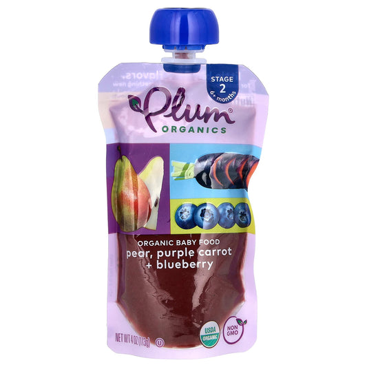 Plum Organics-Organic Baby Food-6+ Months-Pear-Purple Carrot & Blueberry-4 oz (113 g)