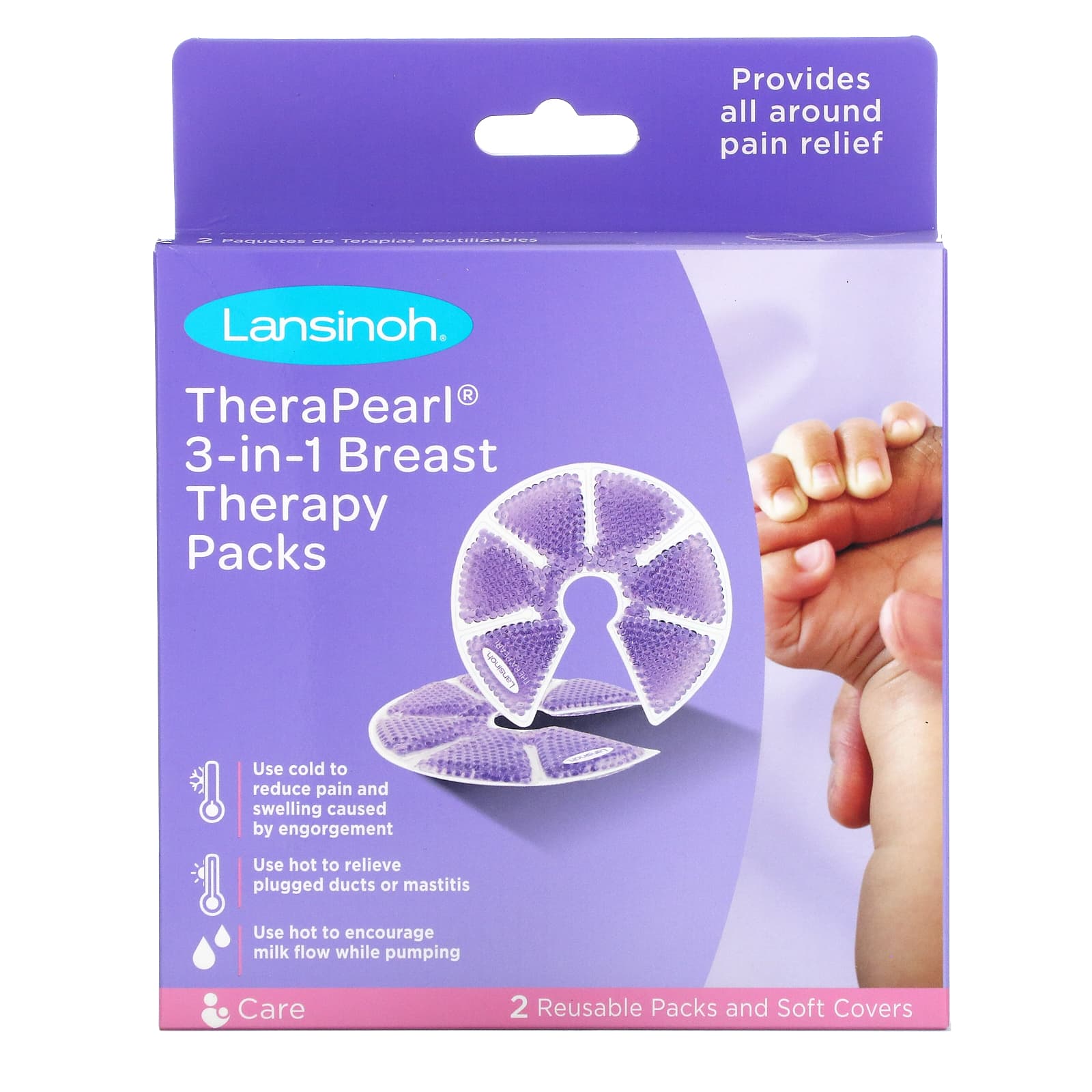 Lansinoh-TheraPearl-3-in-1 Breast Therapy-2 Reusable Packs and Soft Covers