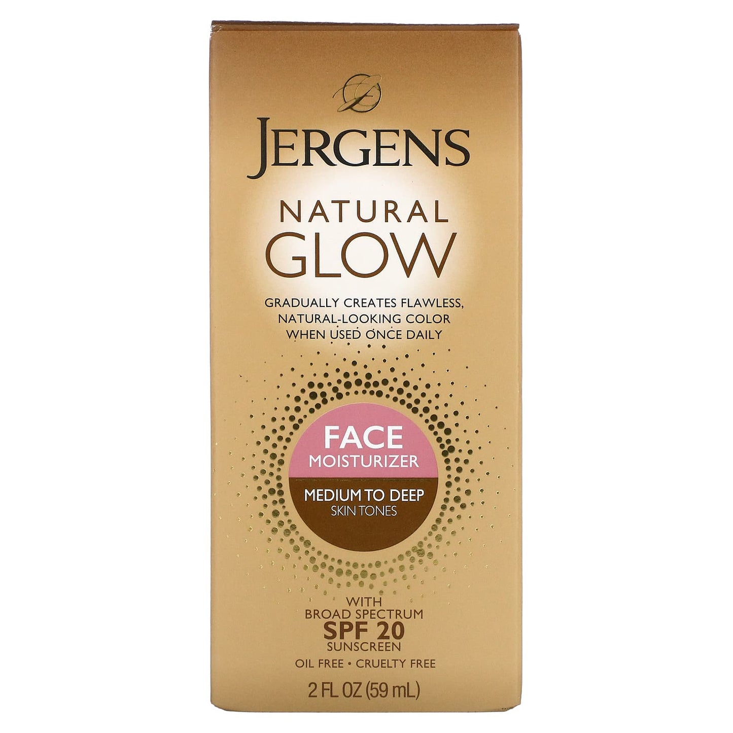 Jergens, Natural Glow, Face Moisturizer, SPF 20, Medium to Deep Skin Tones, 2 fl oz (59 ml)