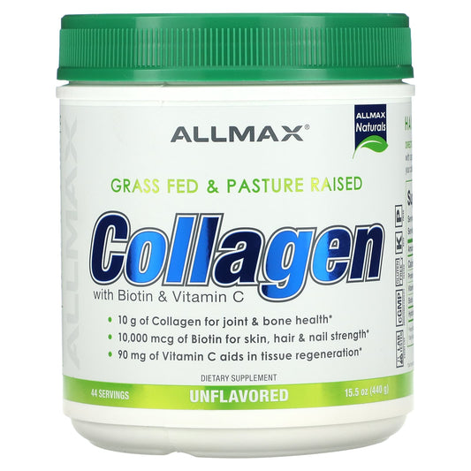 ALLMAX-Grass Fed & Pasture Raised Collagen with Biotin &  Vitamin C-Unflavored-15.5 oz (440 g)