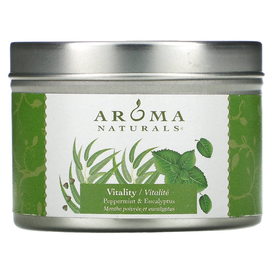Aroma Naturals-Soy VegePure-Travel Tin Candle-Vitality-Peppermint & Eucalyptus-2.8 oz (79.38 g)