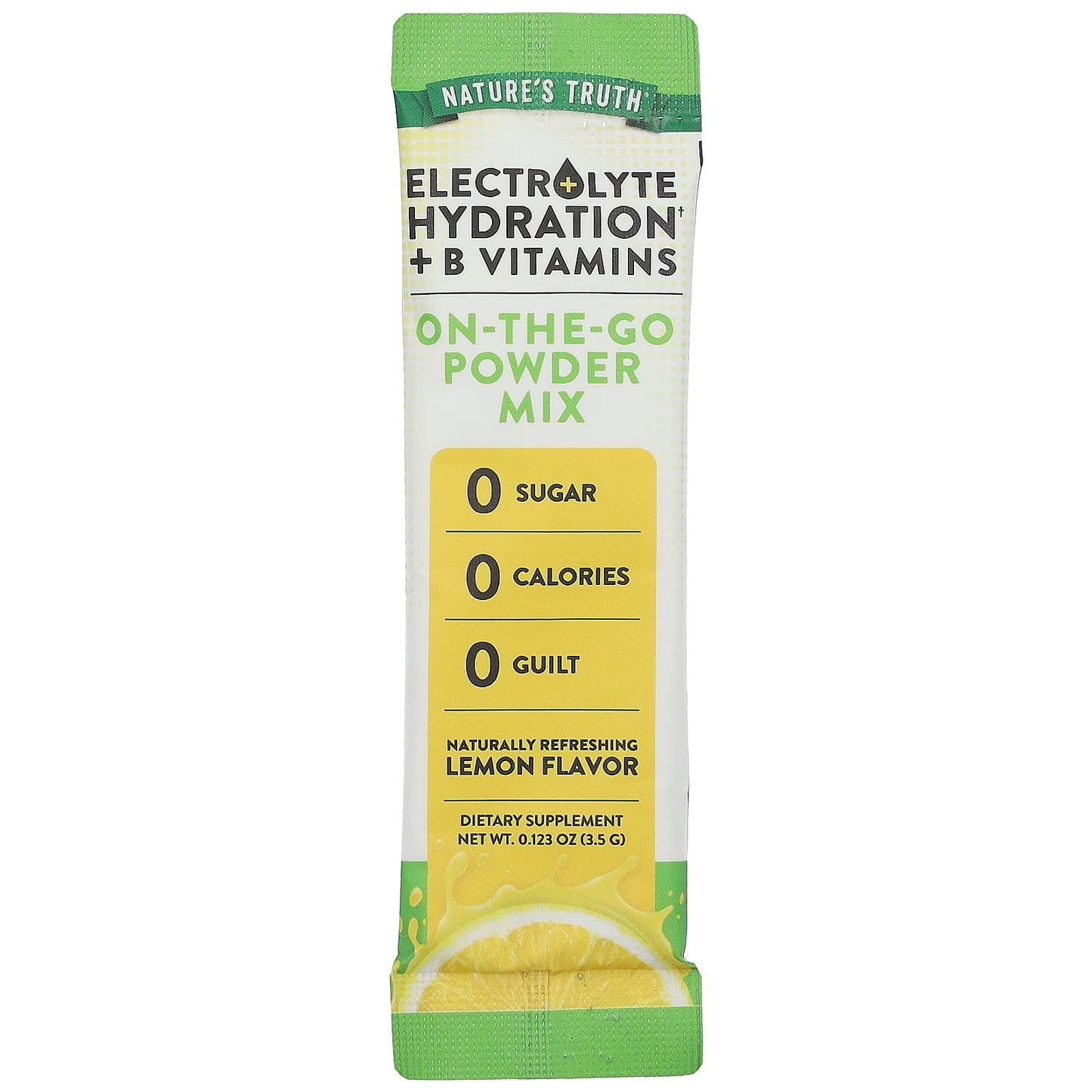 Nature's Truth, Electrolyte Hydration + B Vitamins, On-The-Go Powder Mix, Lemon, 10 Individual Stick Packs 0.123 oz (3.5 g) Each