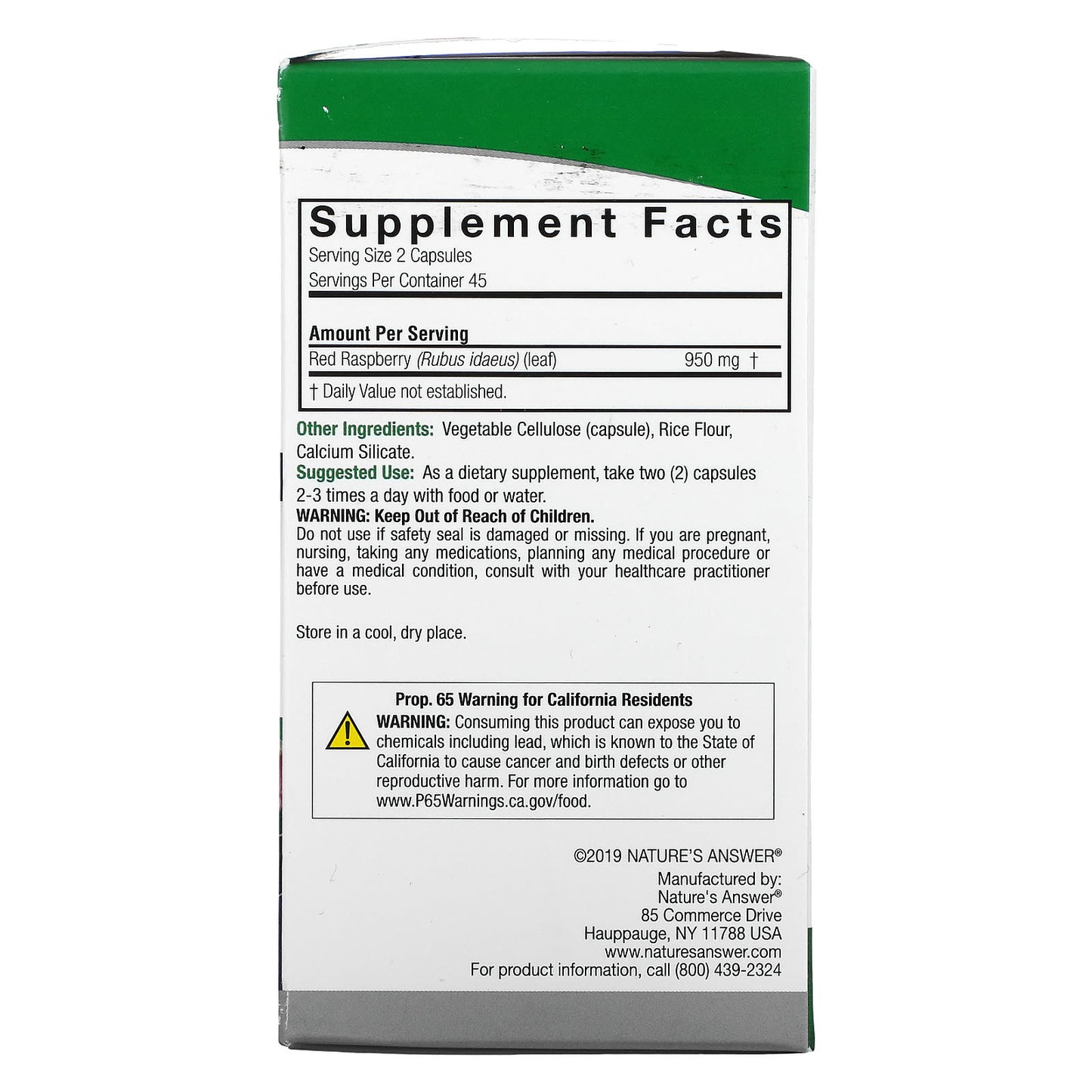 Nature's Answer, Red Raspberry, 950 mg, 90 Vegetarian Capsules (475 mg per Capsule)