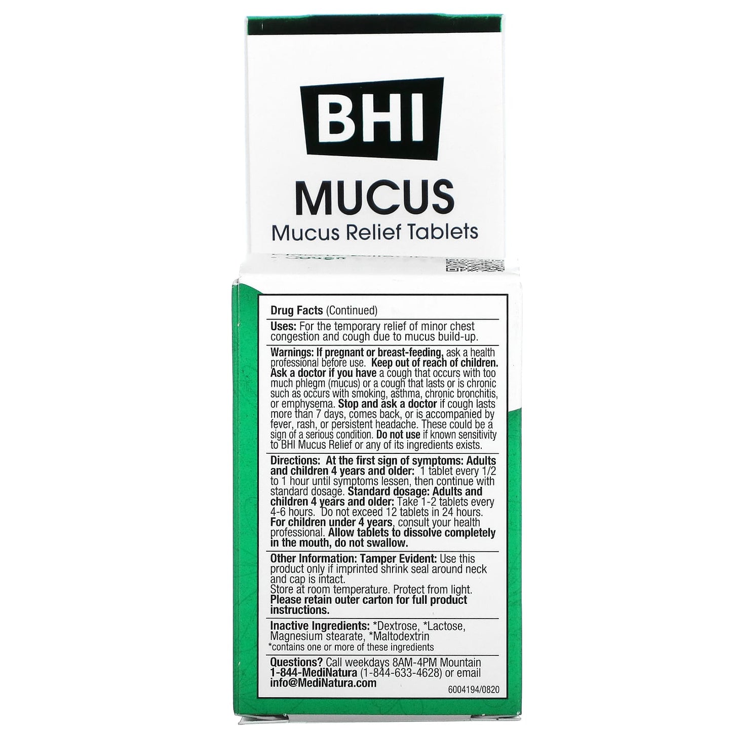 MediNatura, BHI, Mucus Relief, 100 Tablets