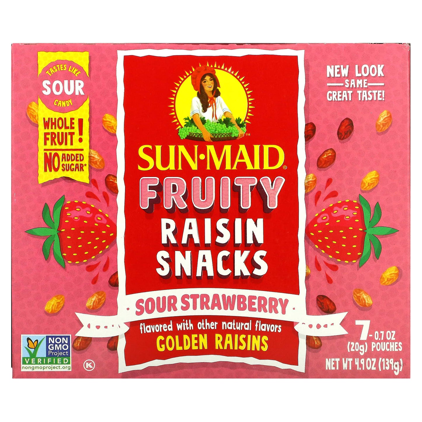 Sun-Maid-Fruity Raisin Snacks-Sour Strawberry-7 Pouches-0.7 oz (20 g) Each