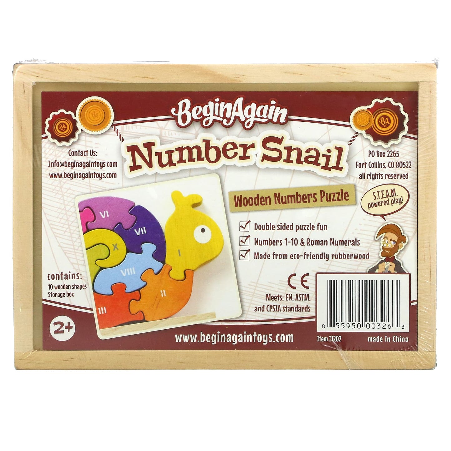 Begin Again Toys, Number Snail, Teach & Play Puzzle, 2+ Years, 10 Piece Set