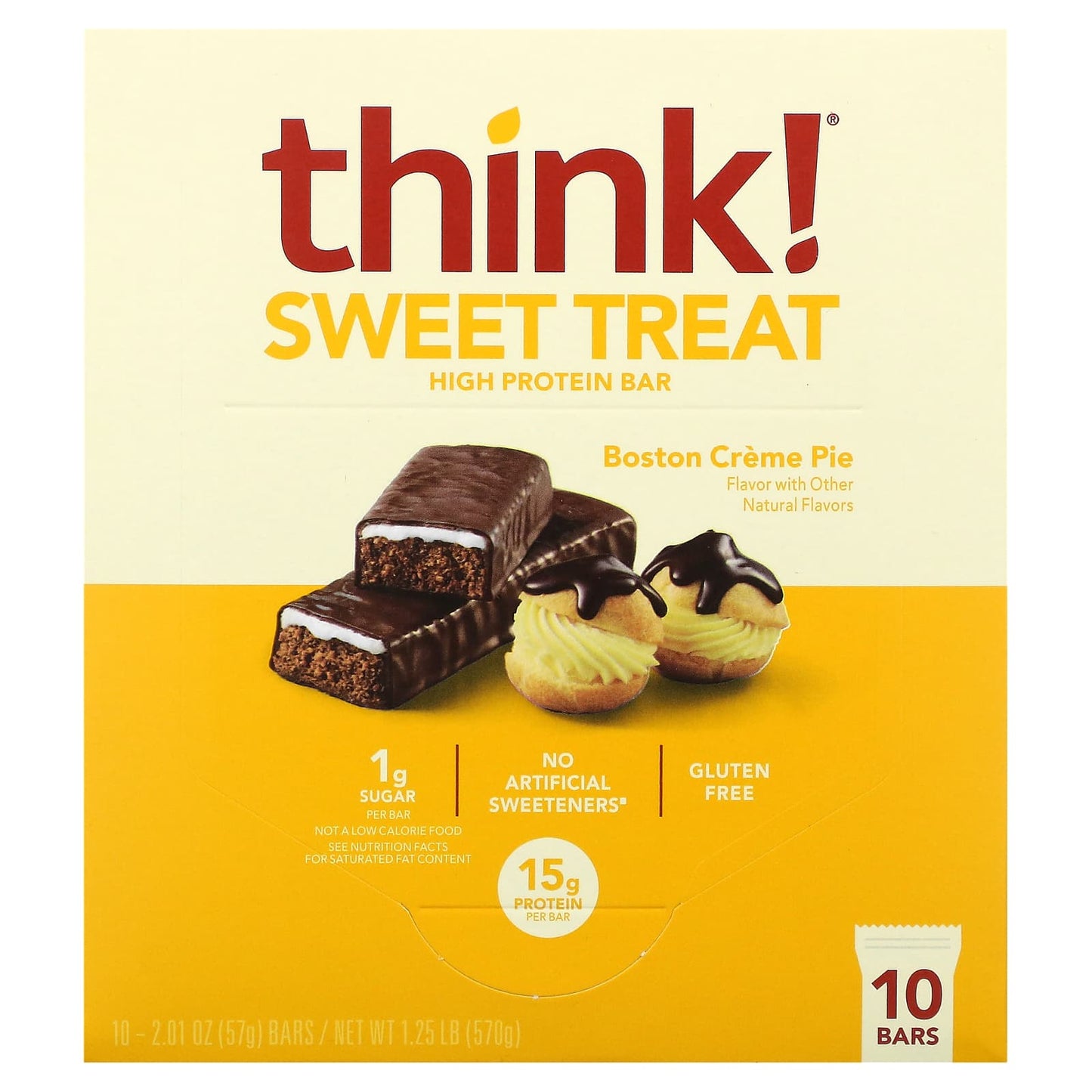 Think !-Sweet Treat-High Protein Bar-Boston Creme Pie-10 Bars-2.1 oz (57 g)