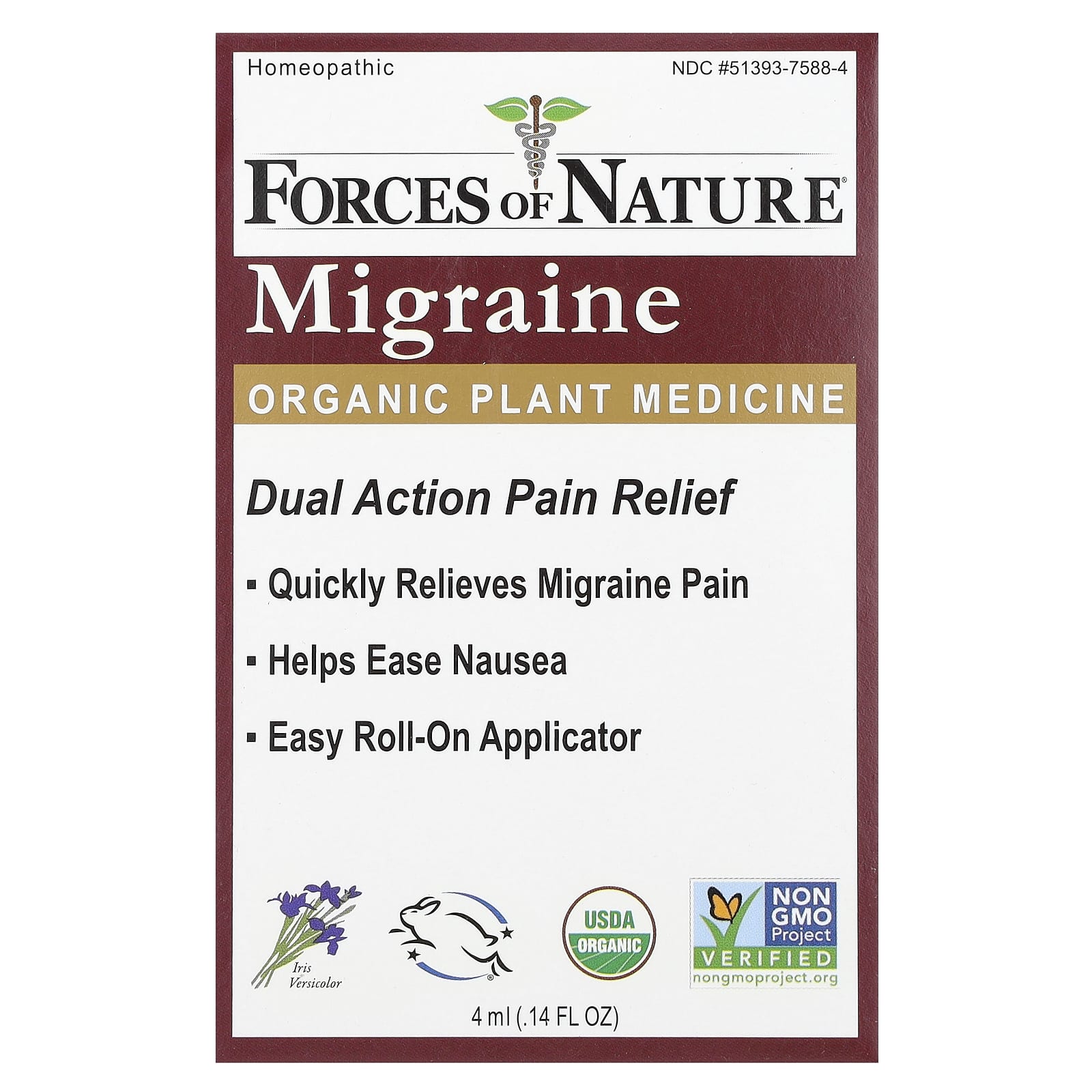 Forces of Nature-Migraine Roll-On-Organic Plant Medicine -0.14 fl oz (4 ml)