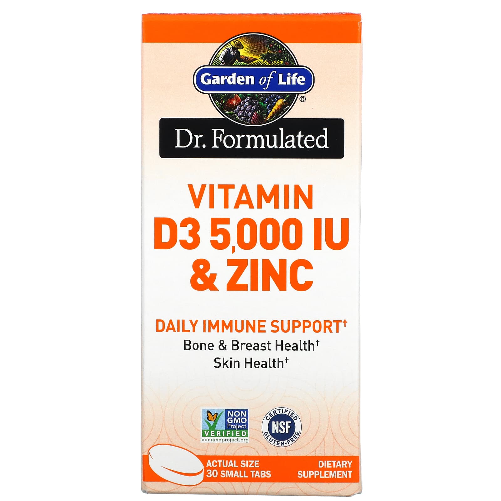 Garden of Life-Dr. Formulated-Vitamin D3 & Zinc-30 Small Tabs