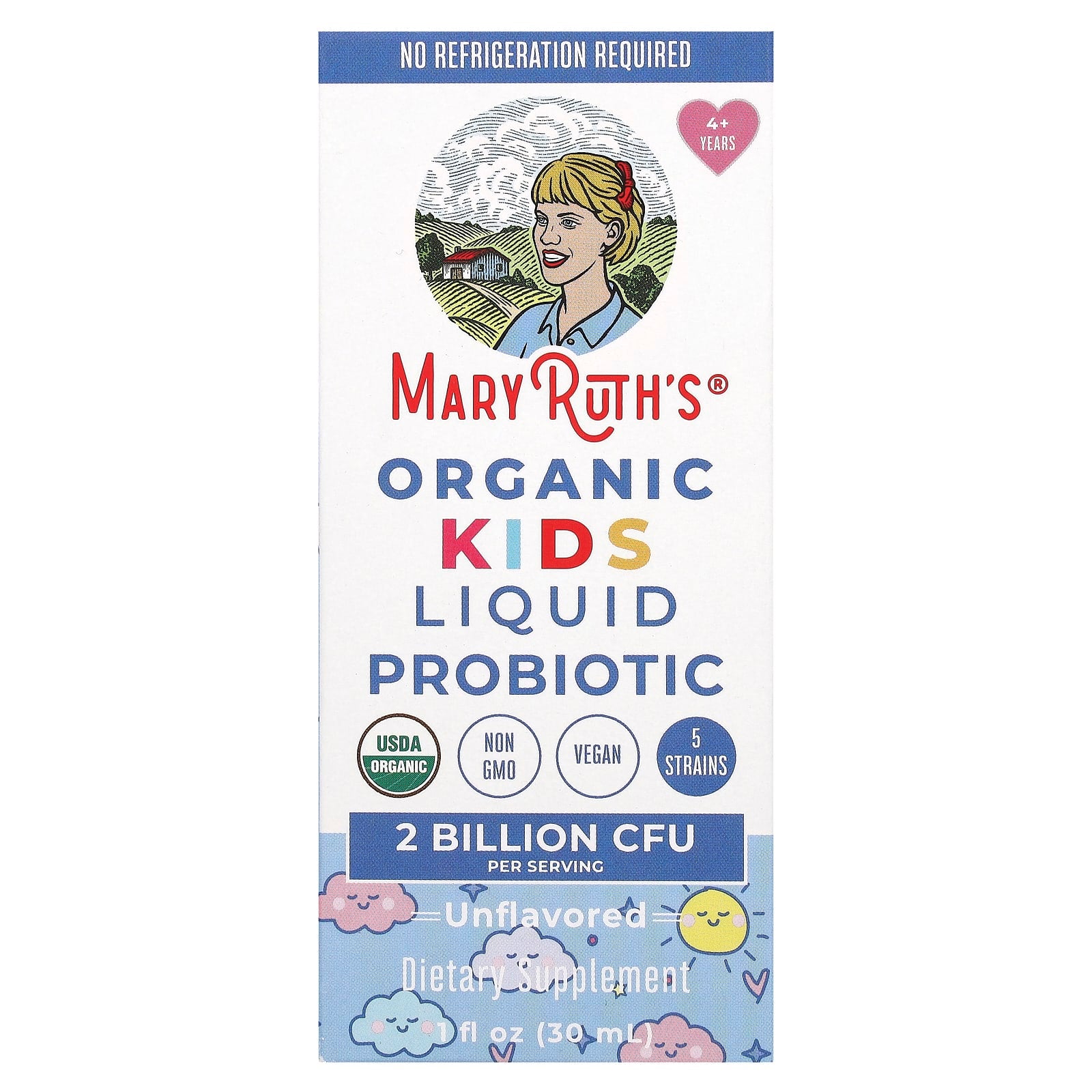 MaryRuth's-Organic Kids Liquid Probiotic-4 + Years-Unflavored-2 Billion CFU-1 fl oz (30 ml)