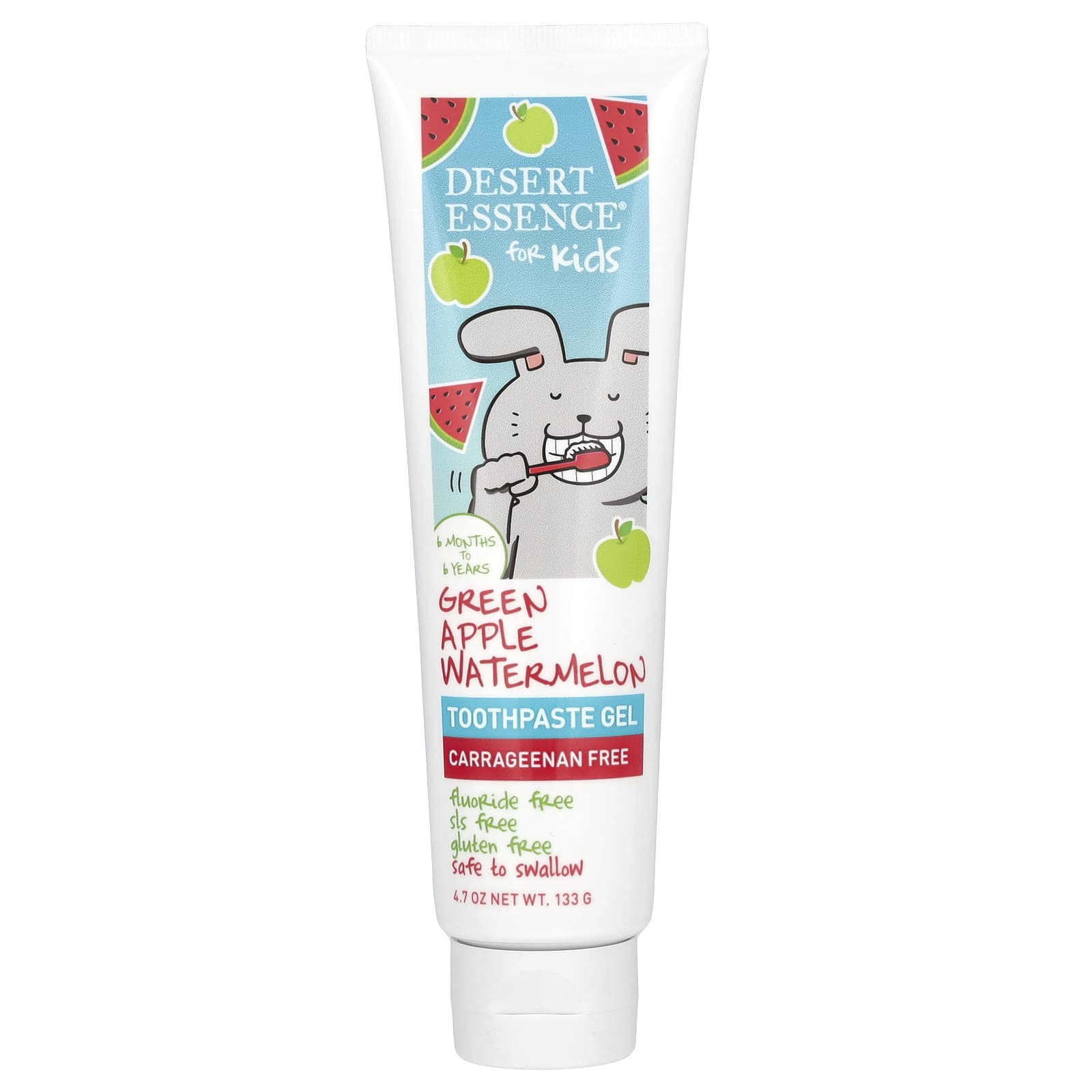 Desert Essence-Kids-Toothpaste Gel-6 Months to 6 Years-Green Apple Watermelon-4.7 oz (133 g)