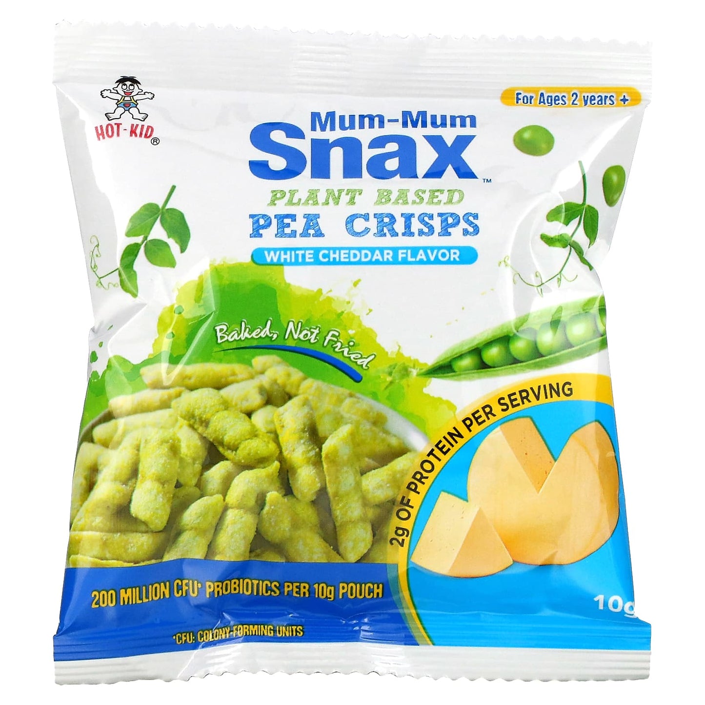 Hot Kid, Mum-Mum Snax, Baked Pea Crisps, Ages 2 Years+, White Cheddar, 5 Pouches, 10 g Each