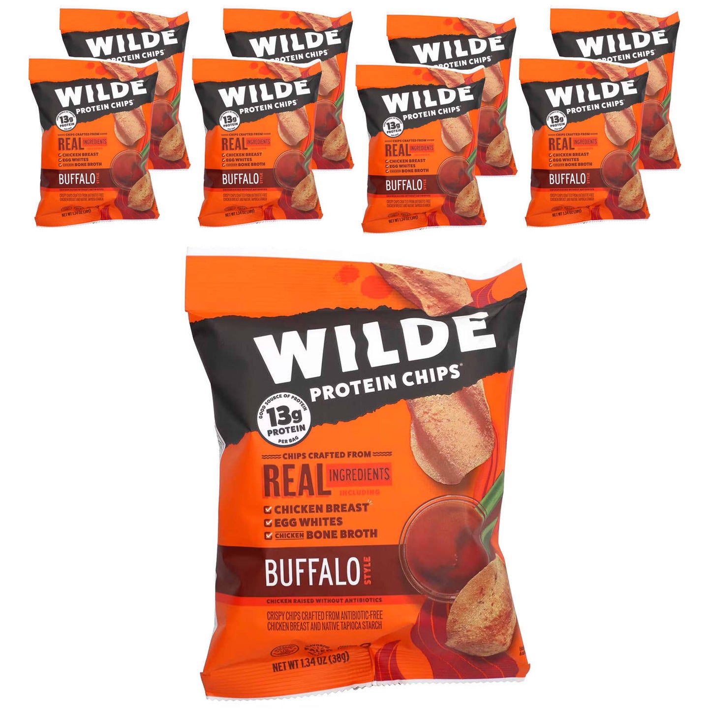 Wilde Brands-Protein Chips-Buffalo Style-8 Bags-1.34 oz (38 g) Each