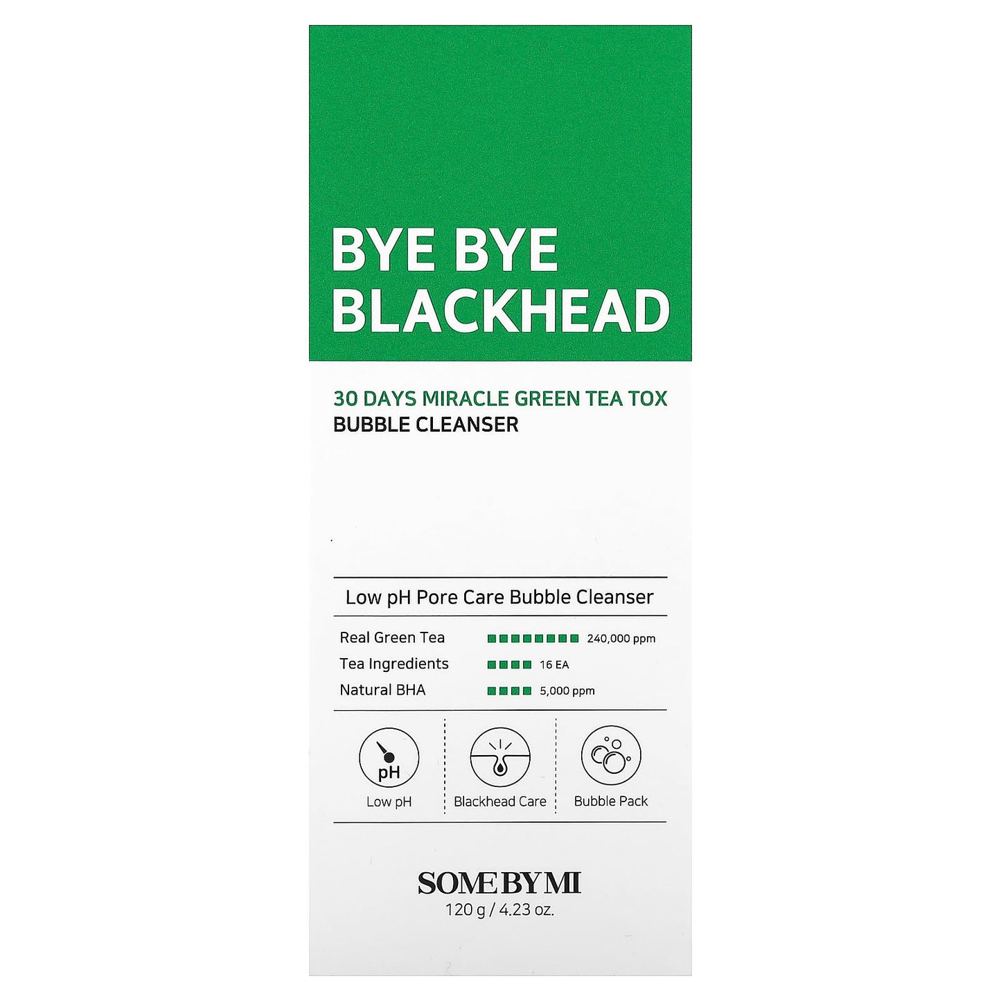 SOME BY MI, Bye Bye Blackhead 30 Days Miracle Green Tea Tox Bubble Cleanser, 4.23 oz (120 g)