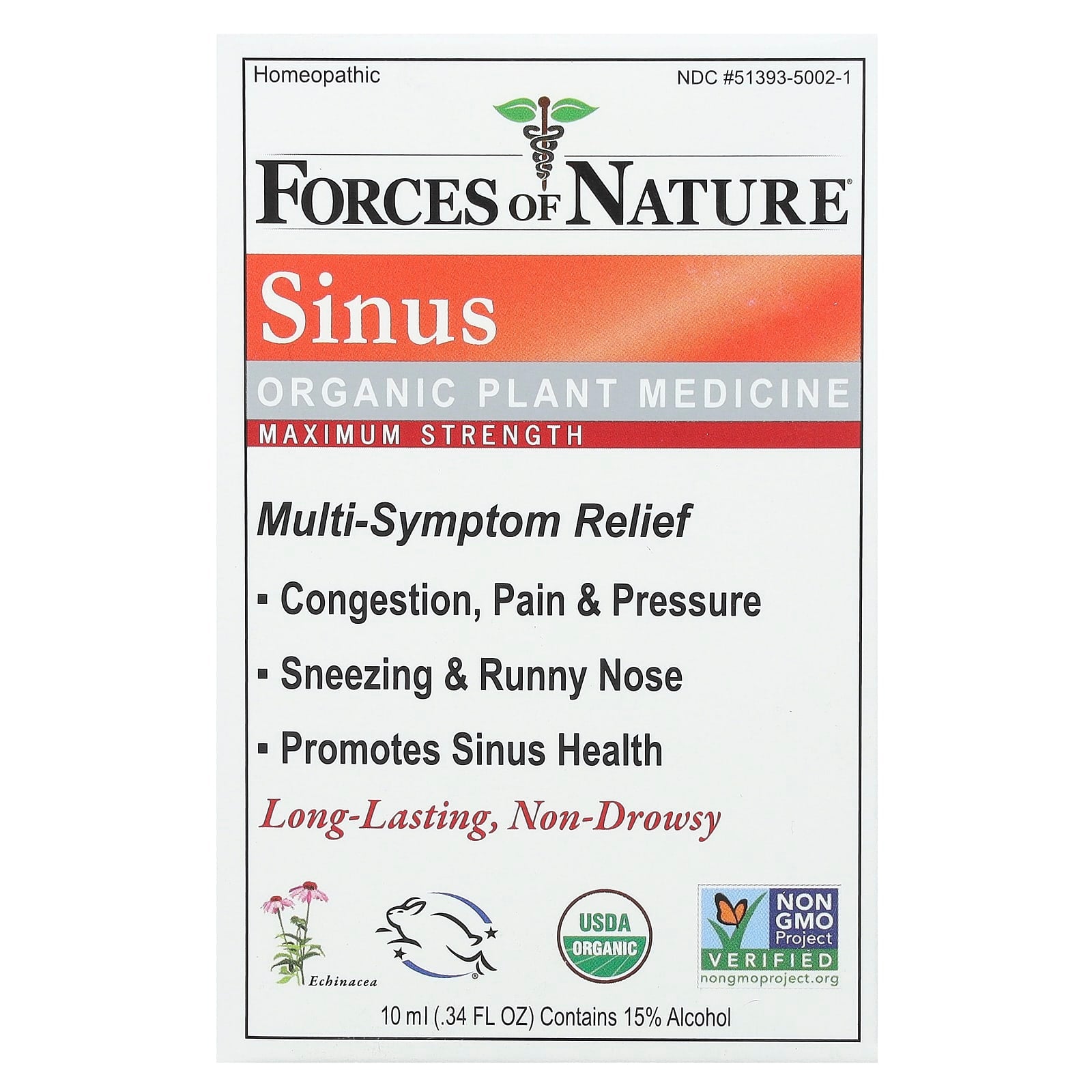 Forces of Nature-Sinus-Organic Plant Medicine-Maximum Strength-0.34 fl oz (10 ml)