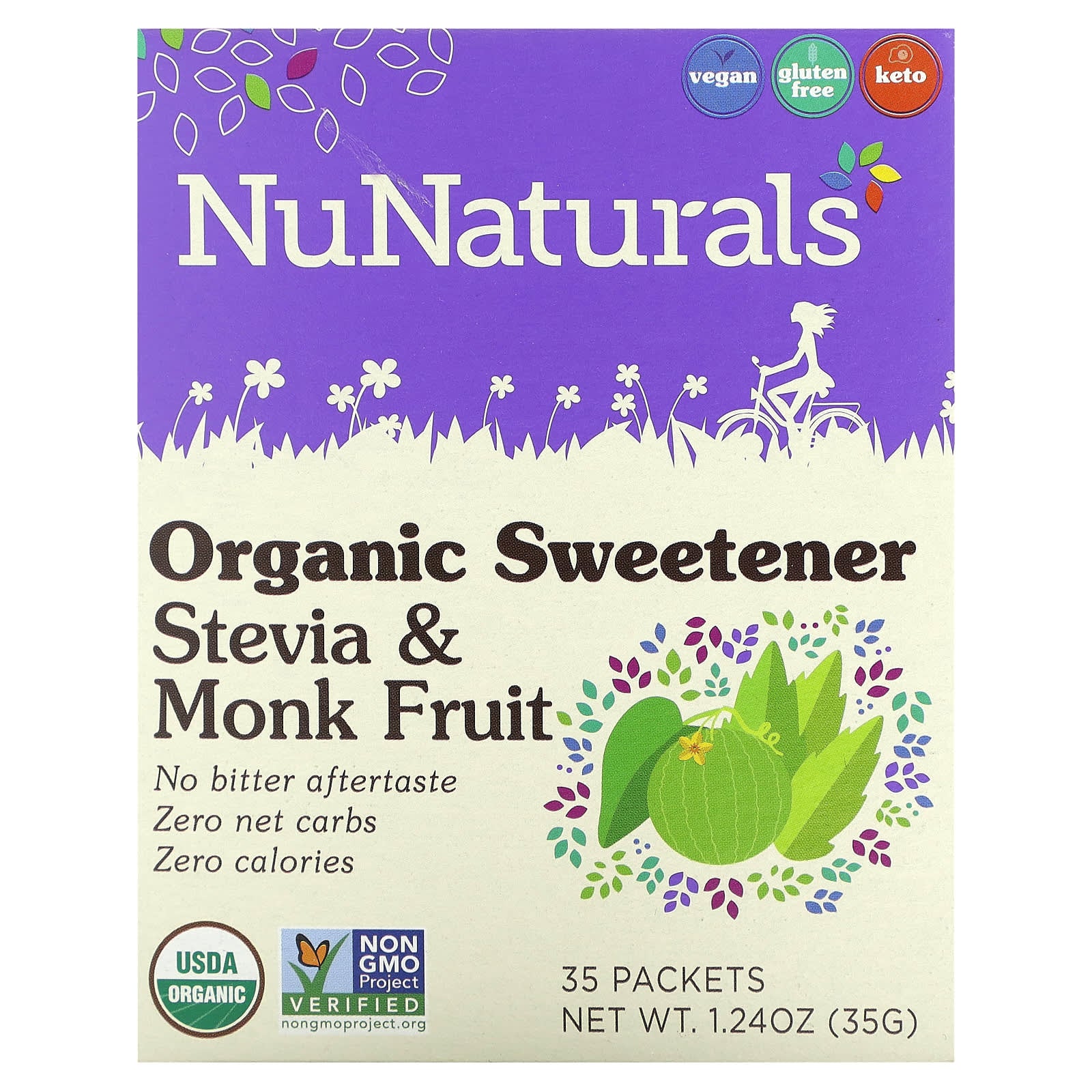 NuNaturals-Organic Sweetener-Stevia and Monk Fruit-35 Packets