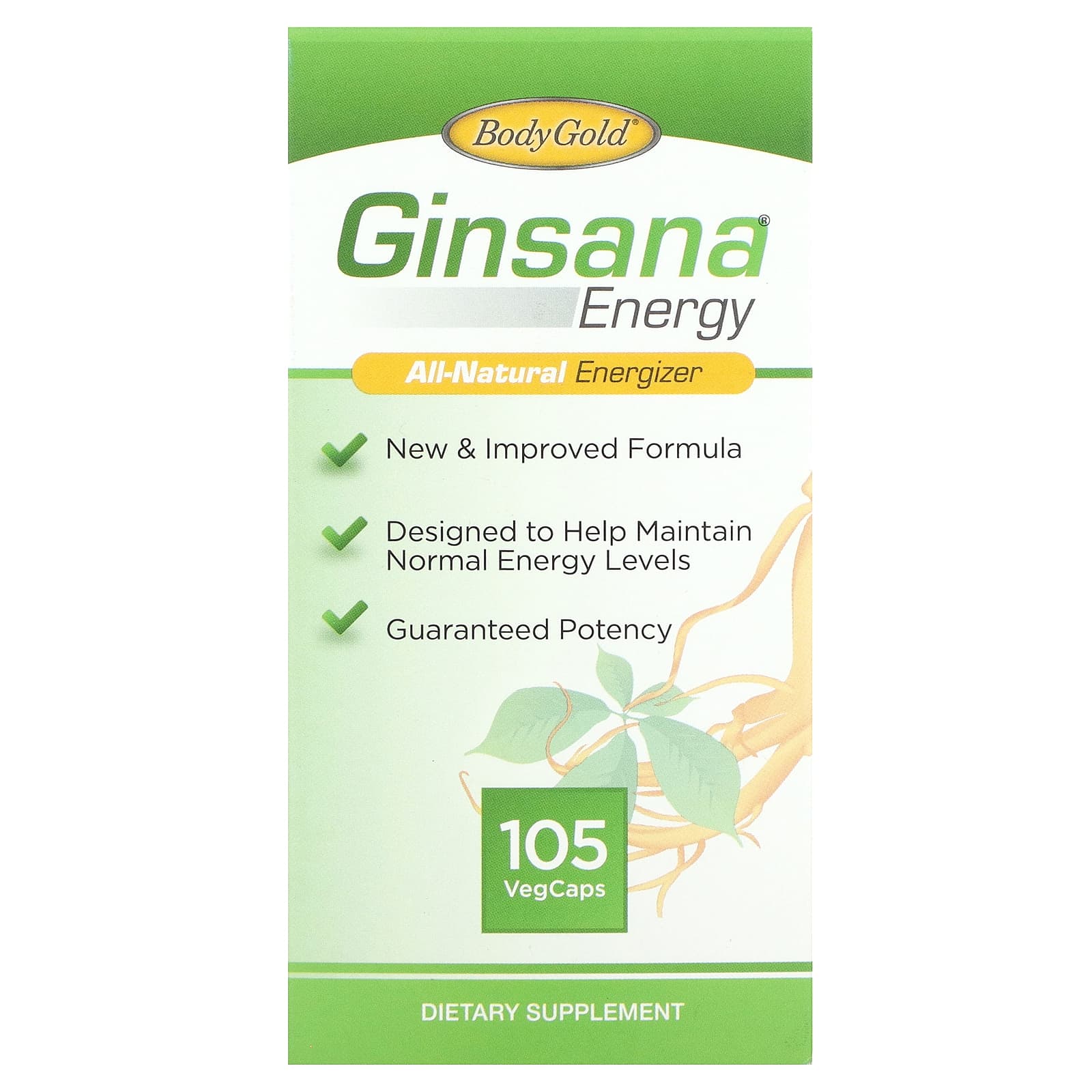 BodyGold-Ginsana Energy-All-Natural Energizer-105 VegCaps