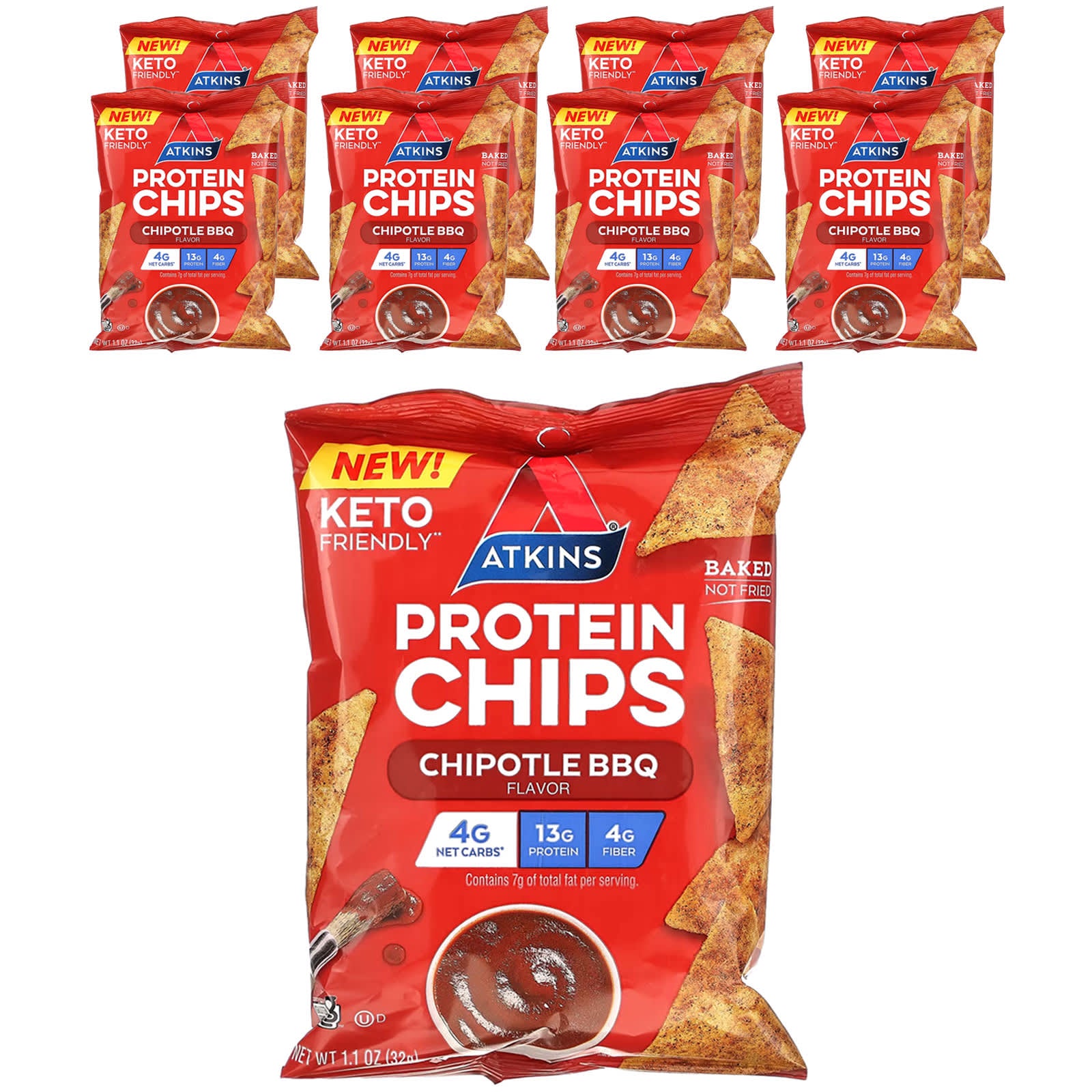 Atkins-Protein Chips-Chipotle BBQ-8 Bags-1.1 oz (32 g) Each