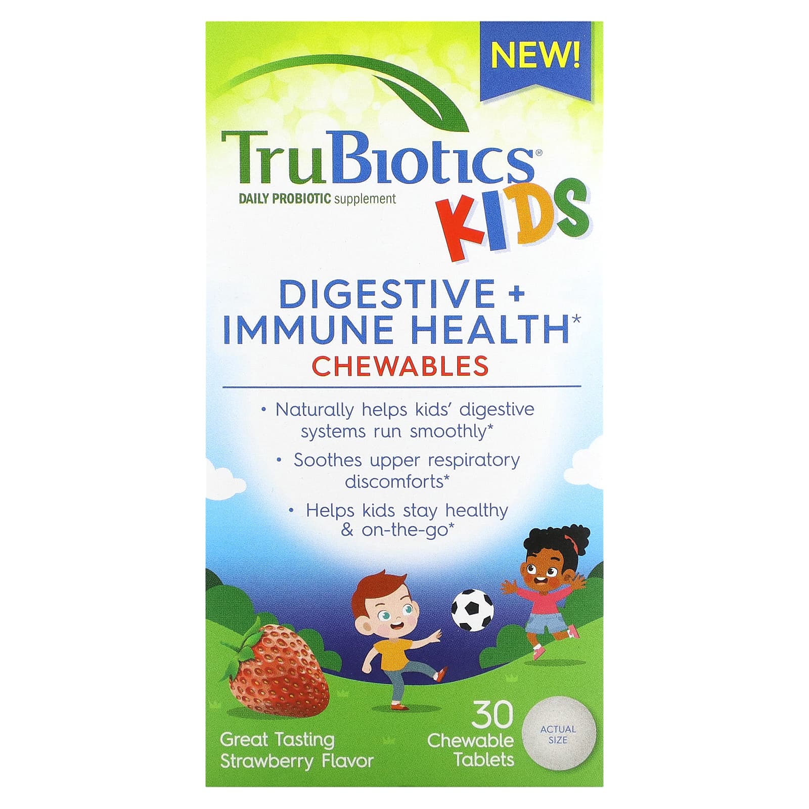 TruBiotics-Kids-Digestive + Immune Health Chewables-Strawberry-30 Chewable Tablets