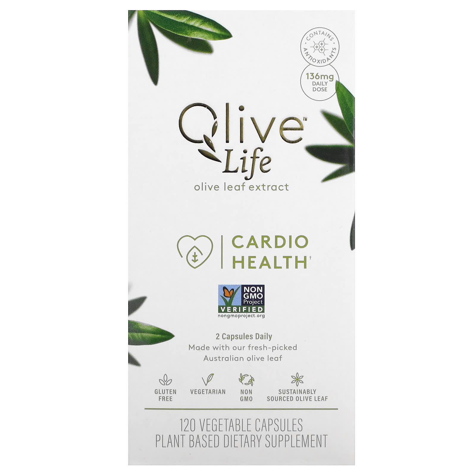 Comvita-Olive Life-Olive Leaf Extract-Cardio Health-136 mg-120 Veggie Capsules (68 mg per Capsule)