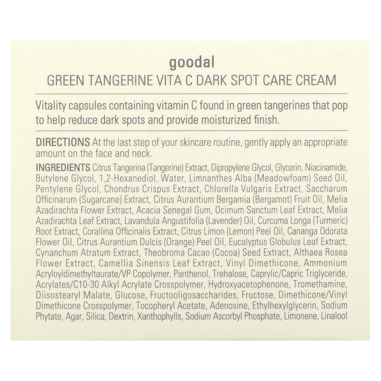 Goodal, Green Tangerine Vita C Dark Spot Care Cream, 1.69 fl oz (50 ml)