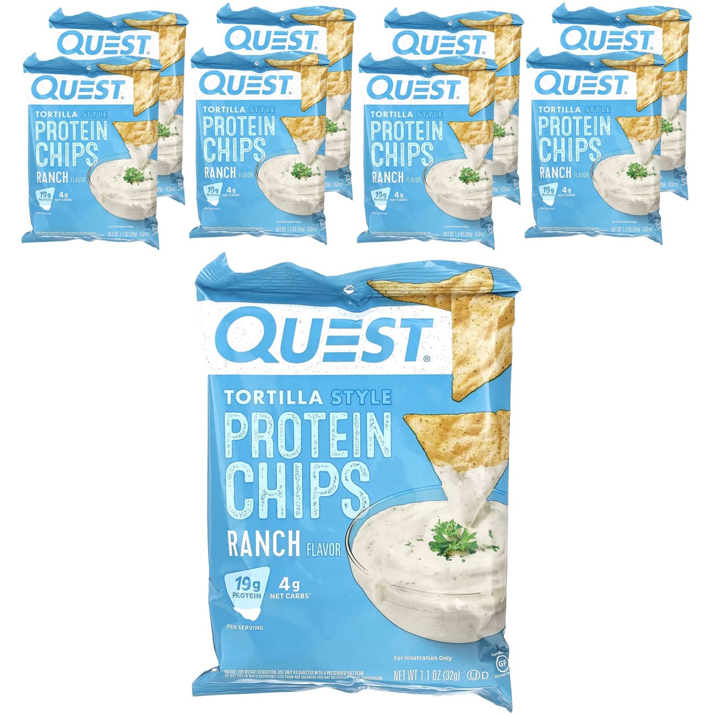 Quest Nutrition-Tortilla Style Protein Chips-Ranch-8 Bags-1.1 oz (32 g) Each