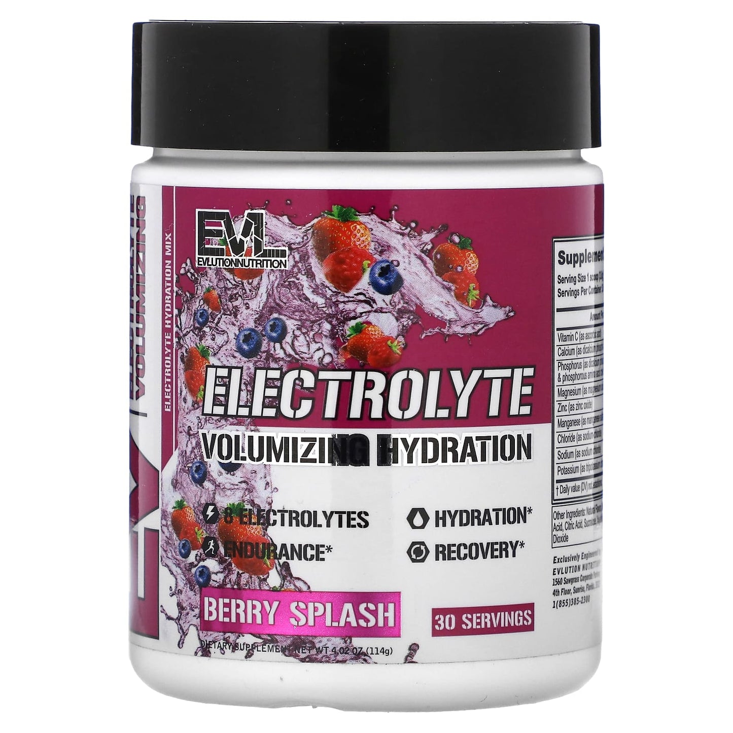 EVLution Nutrition-Electrolyte Volumizing Hydration-Berry Splash-4.02 oz (114 g)