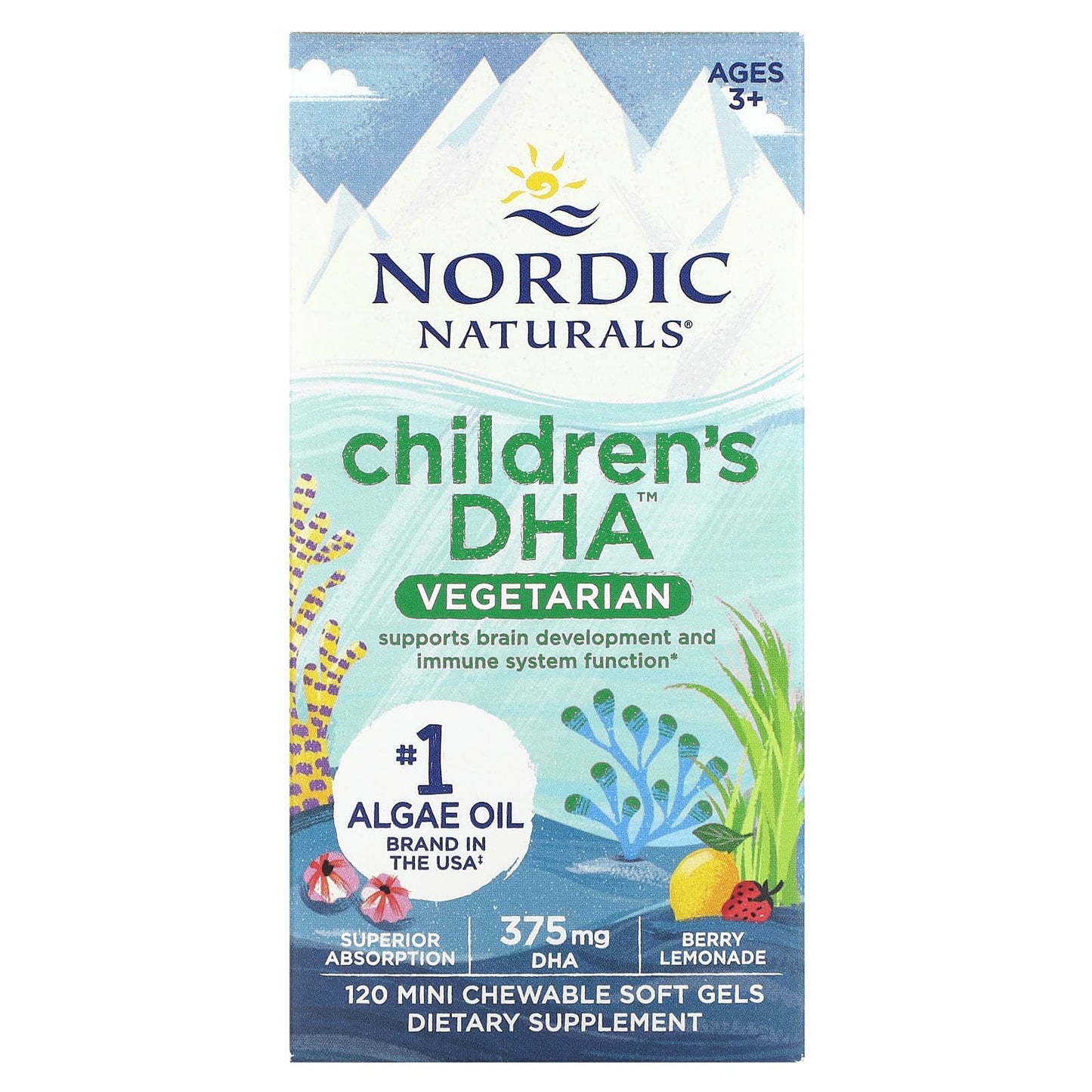 Nordic Naturals-Children's DHA-Ages 3+-Berry Lemonade-375 mg-120 Mini Chewable Soft Gels