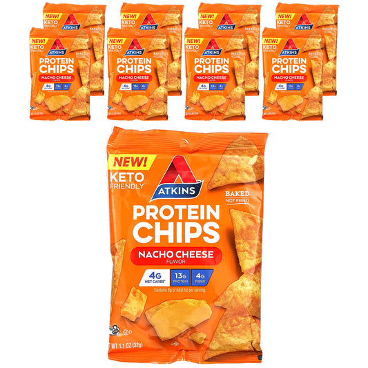 Atkins-Protein Chips-Nacho Cheese-8 Bags-1.1 oz (32 g) Each