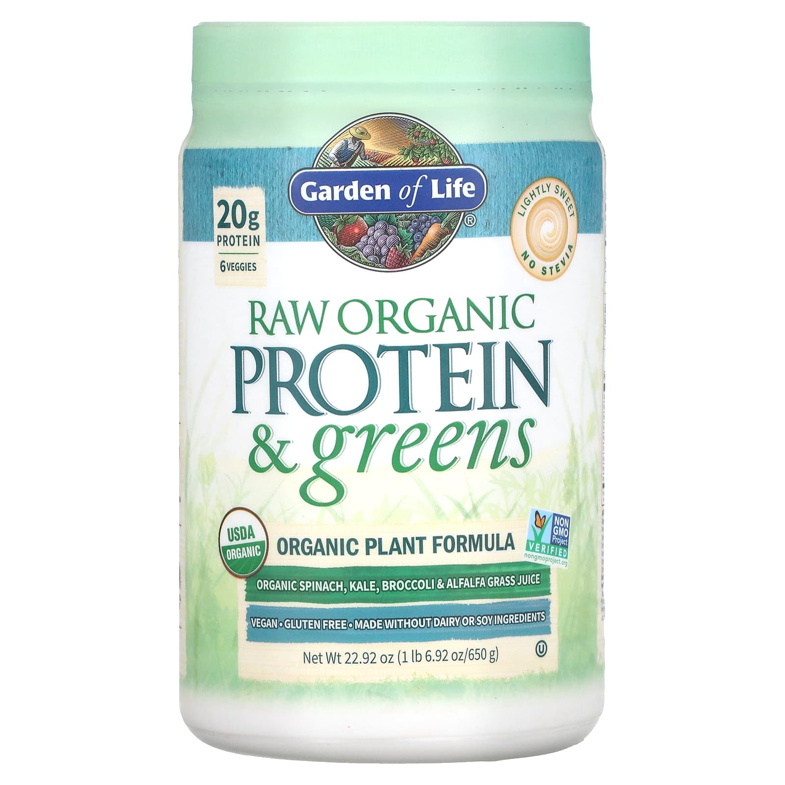 Garden of Life-RAW Organic Protein & Greens-Plant Formula-Lightly Sweet-22.92 oz (650 g)